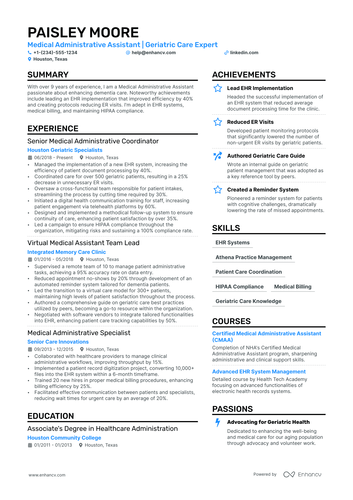 Medical Administrative Assistant resume example