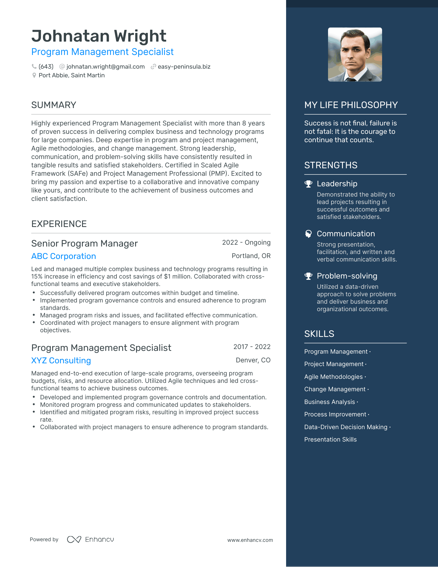 Program Management Specialist resume example