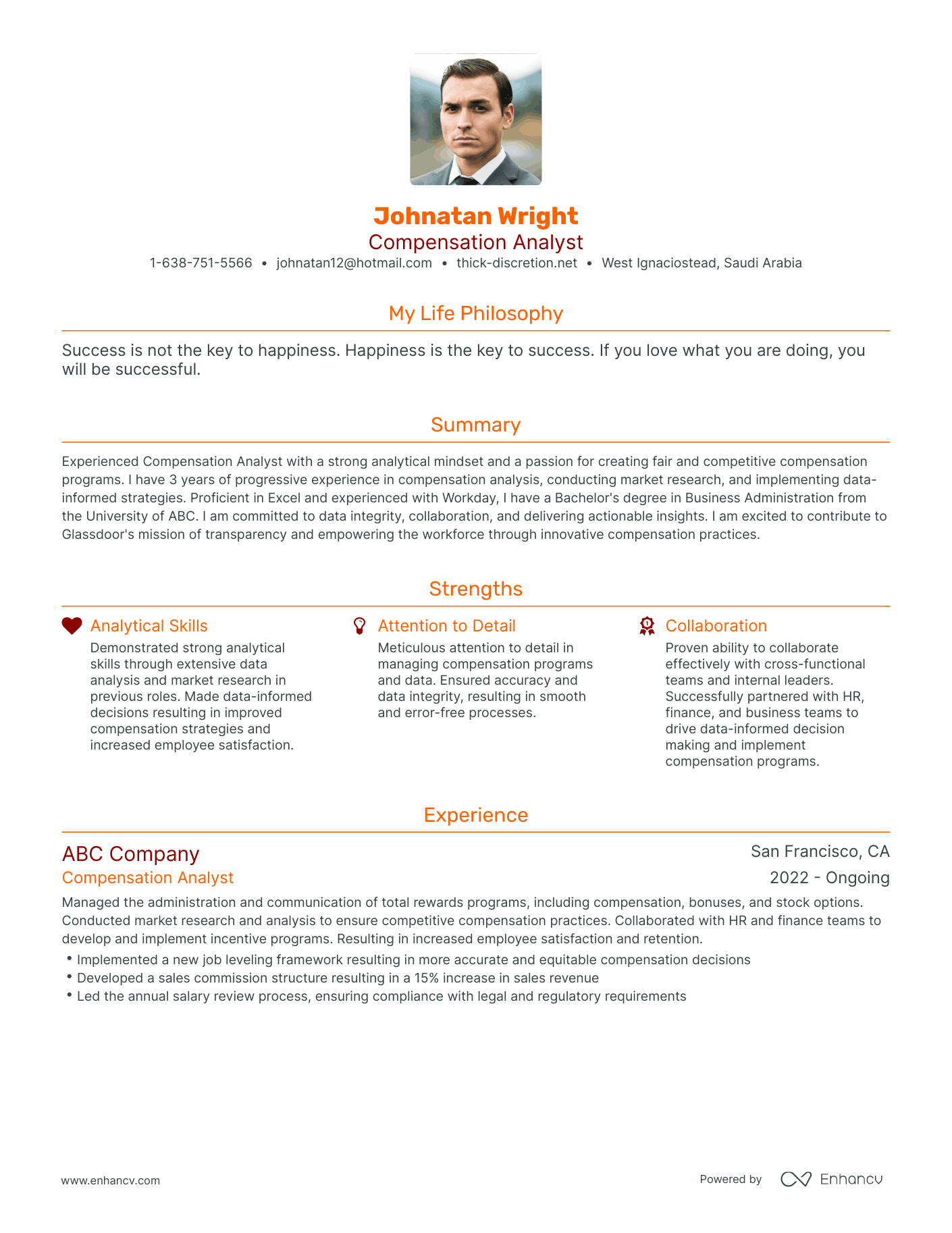 Modern Compensation Analyst Resume Example