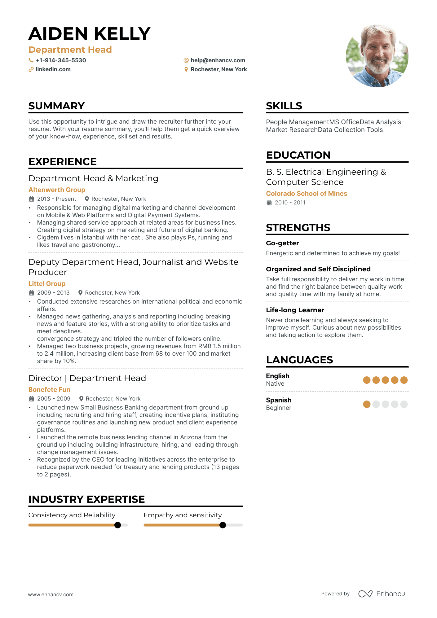 Department Head resume example