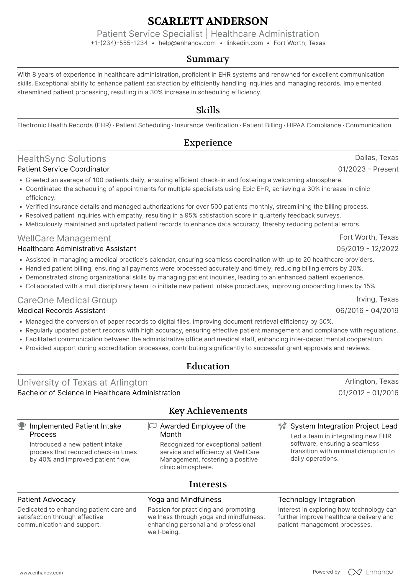 Patient Service Representative resume example