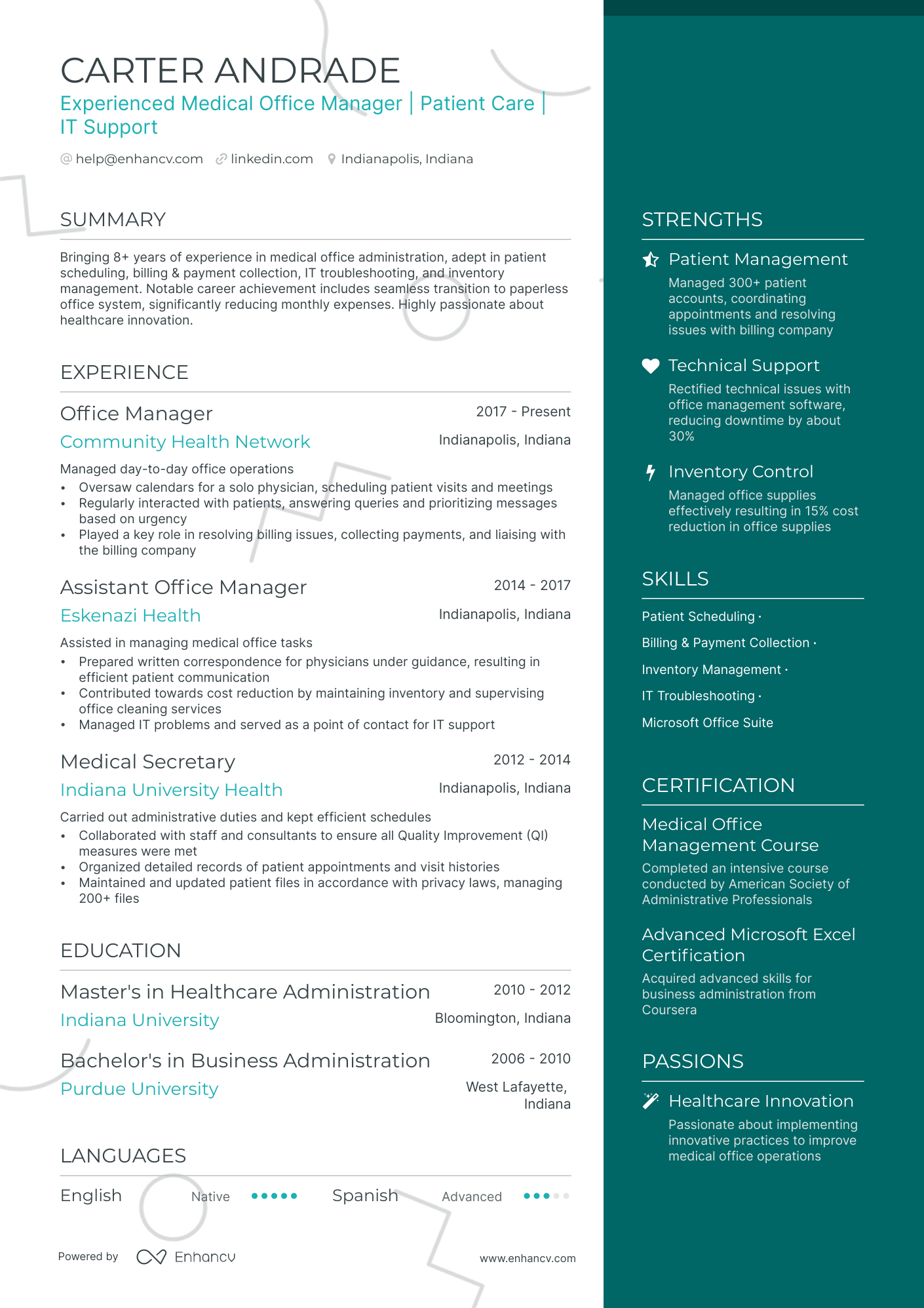 Medical Office Manager resume example
