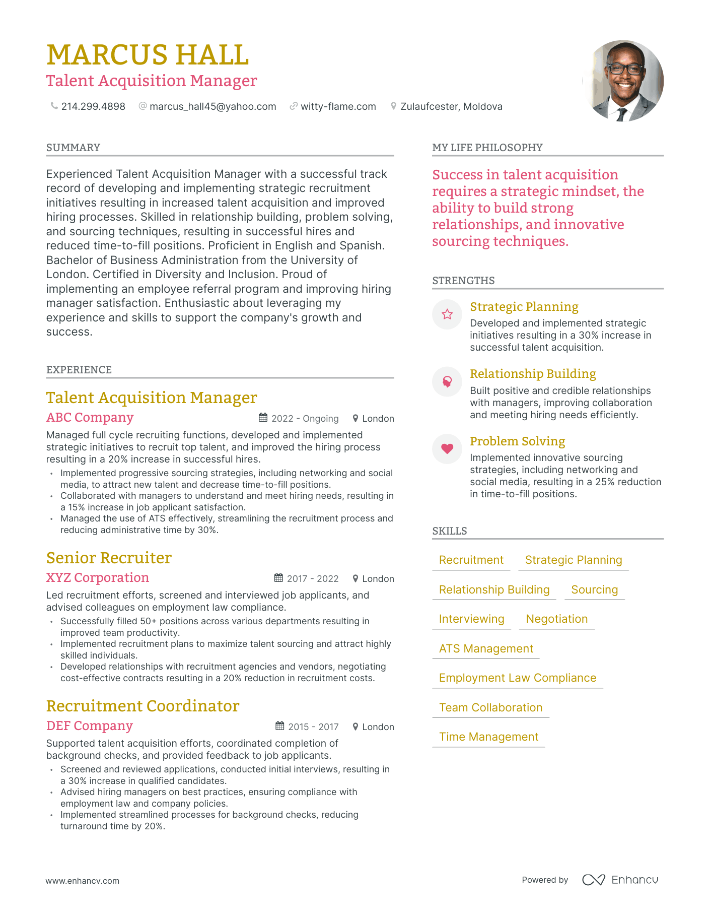 Talent Acquisition Manager resume example