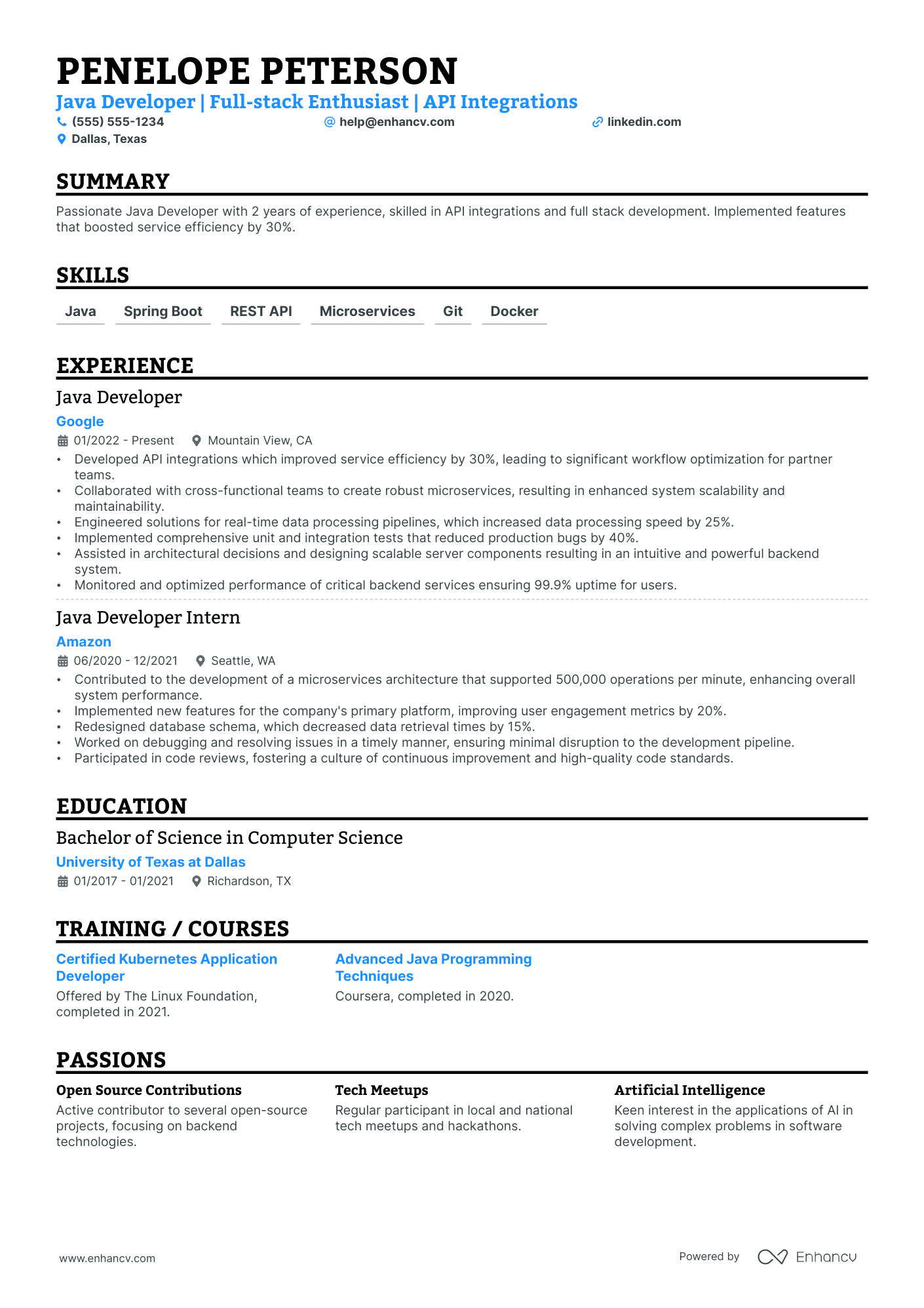 Java Developer resume example