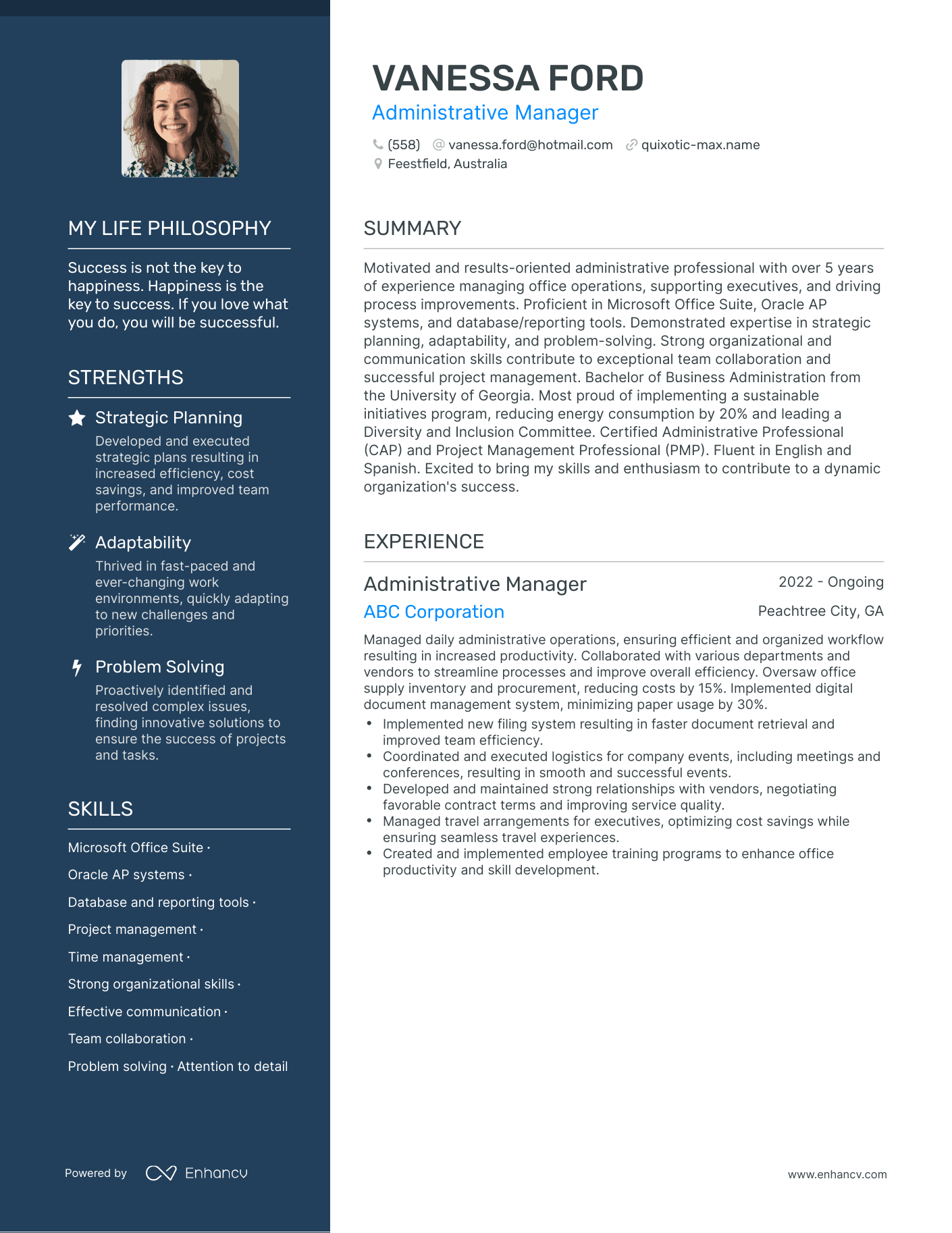 Administrative Manager resume example
