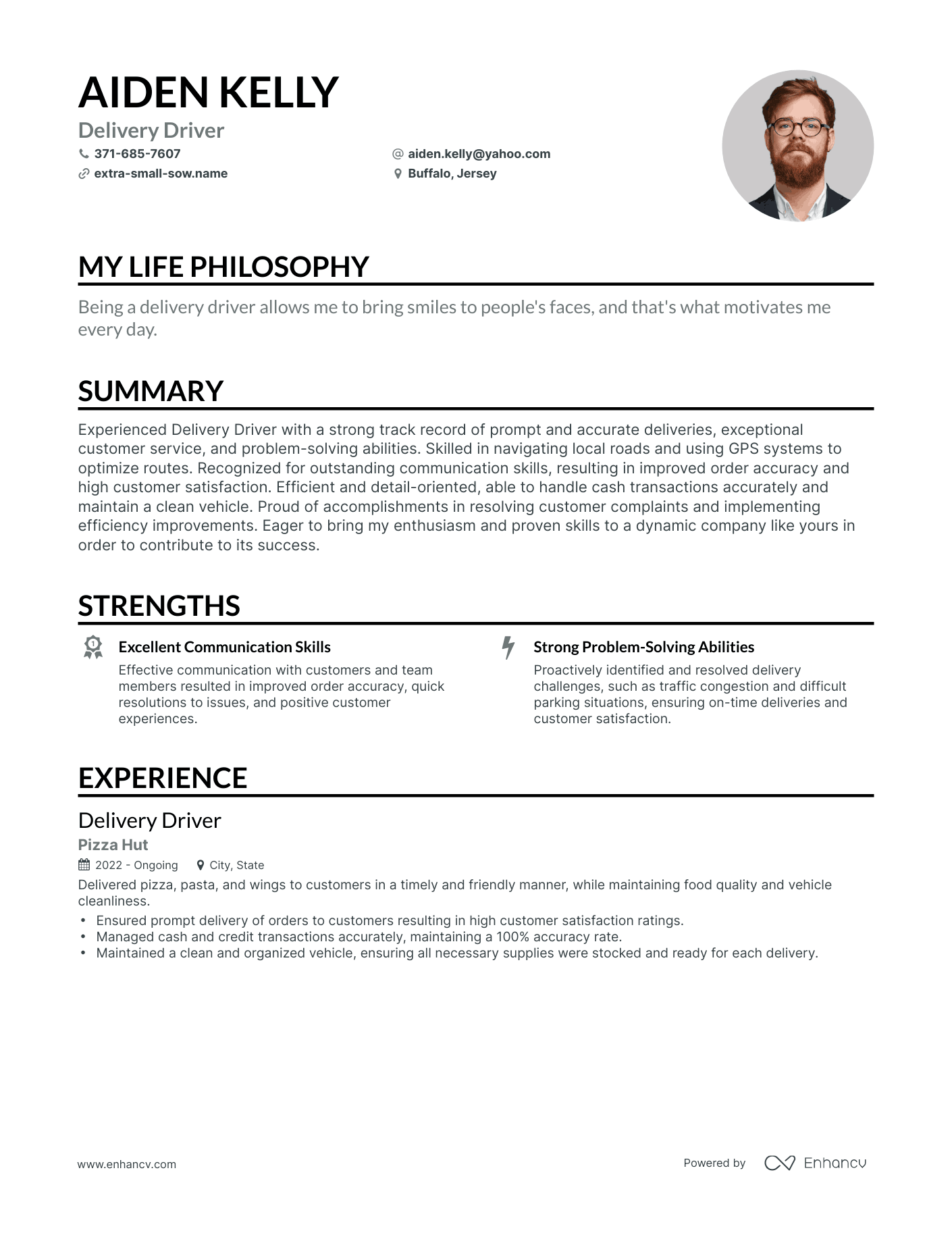 Creative Delivery Driver Resume Example
