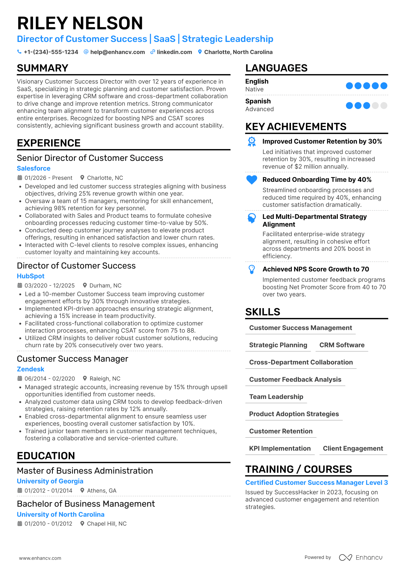 Director of Customer Success resume example
