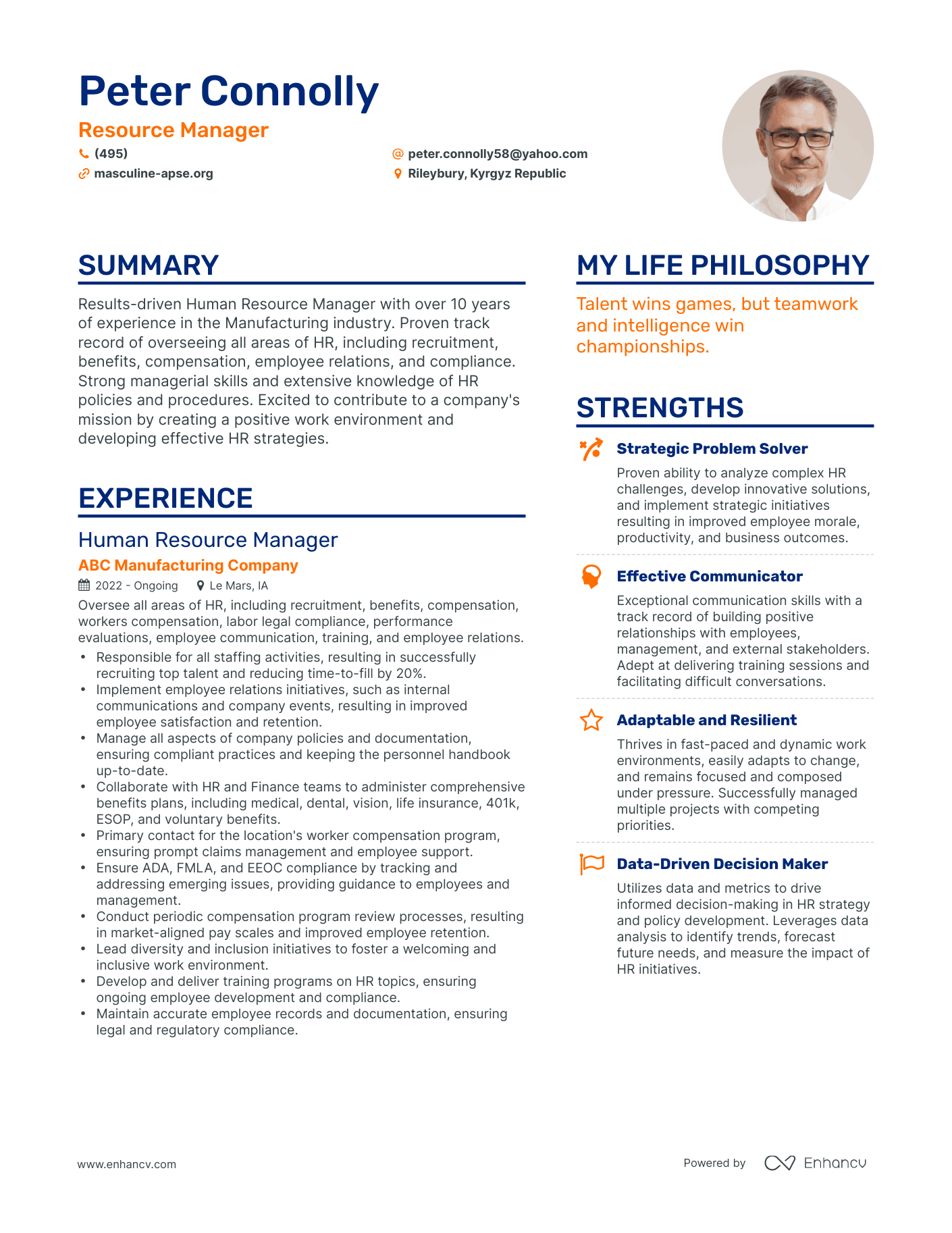 Modern Resource Manager Resume Example