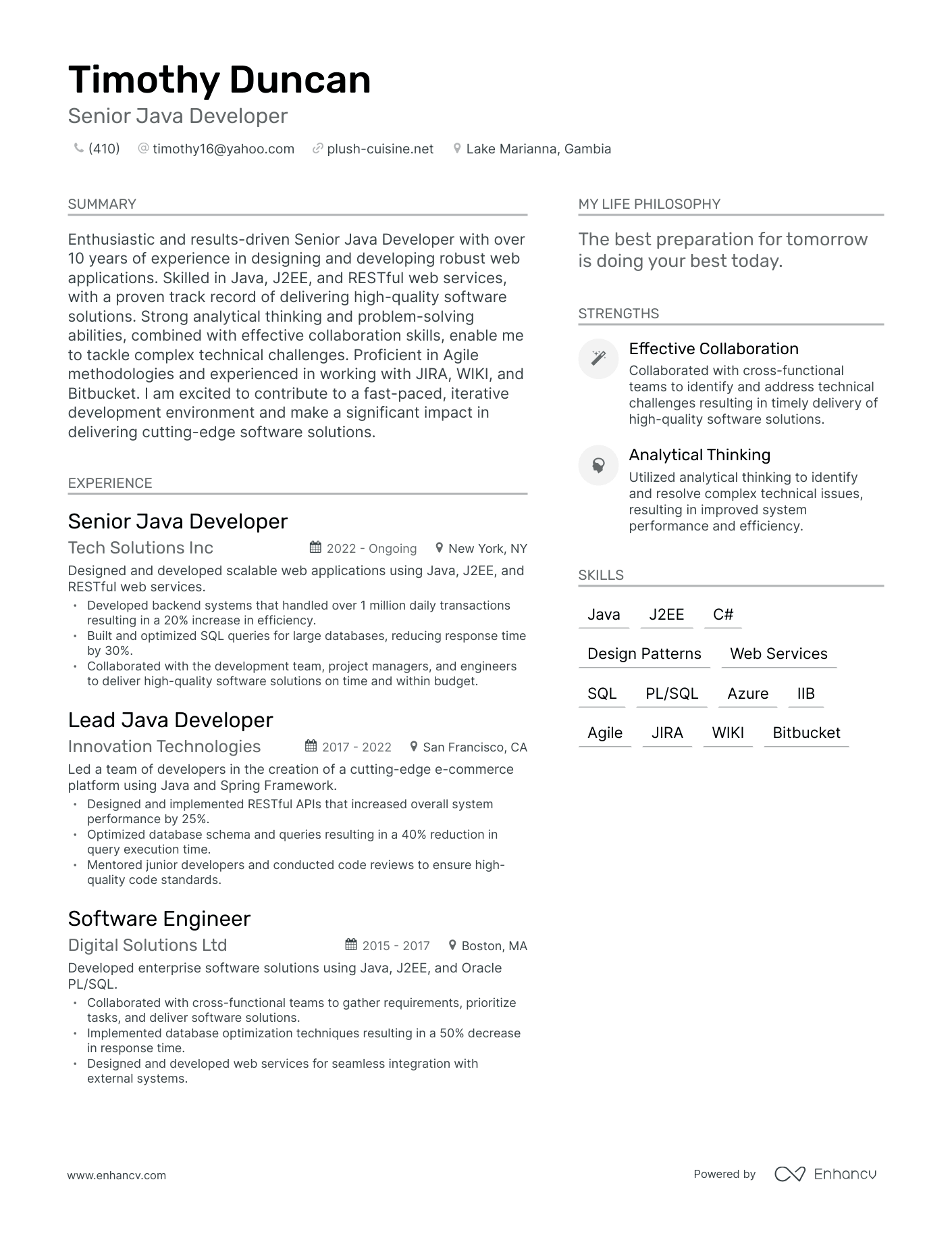 Senior Java Developer resume example
