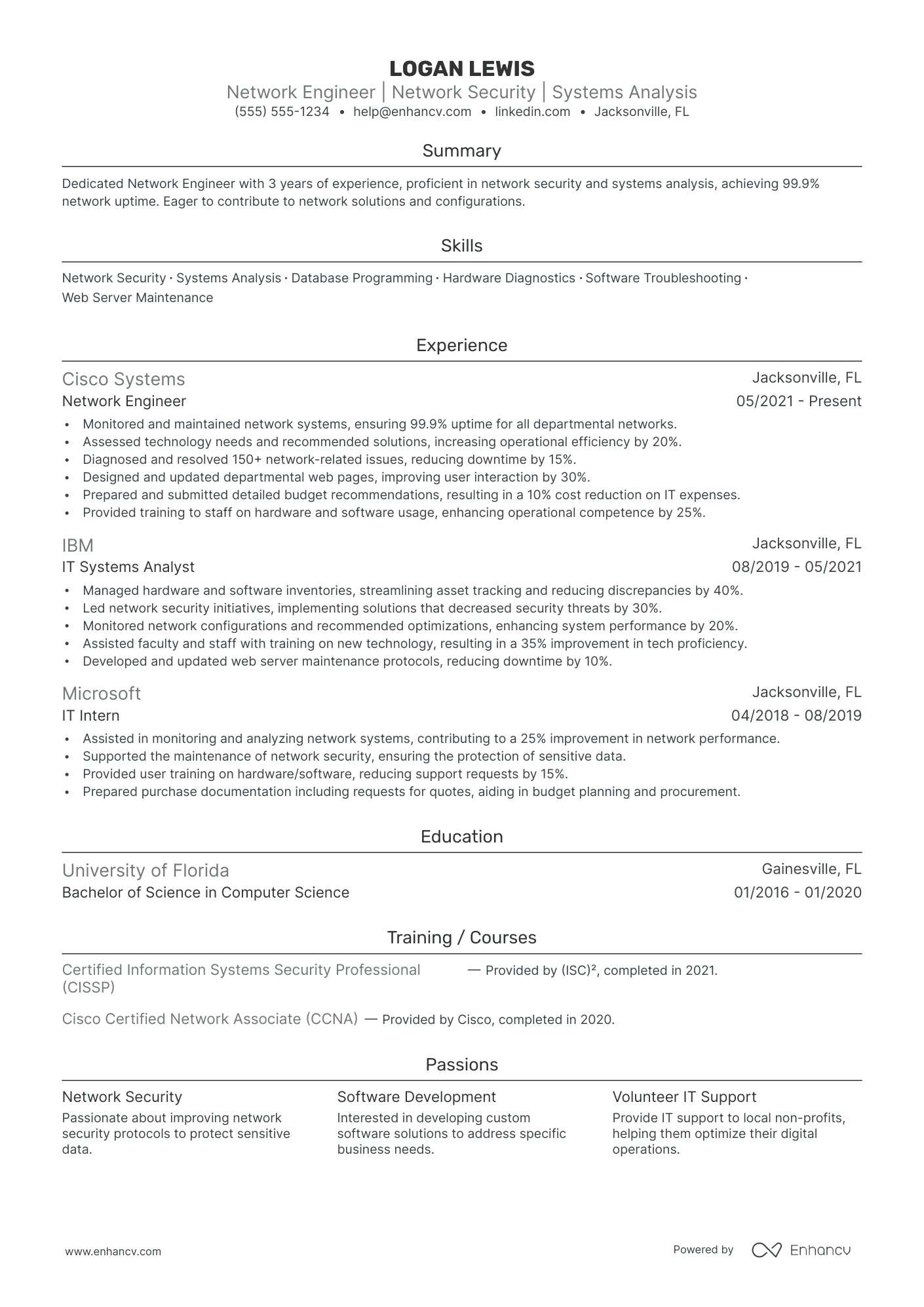 Network System Administrator resume example