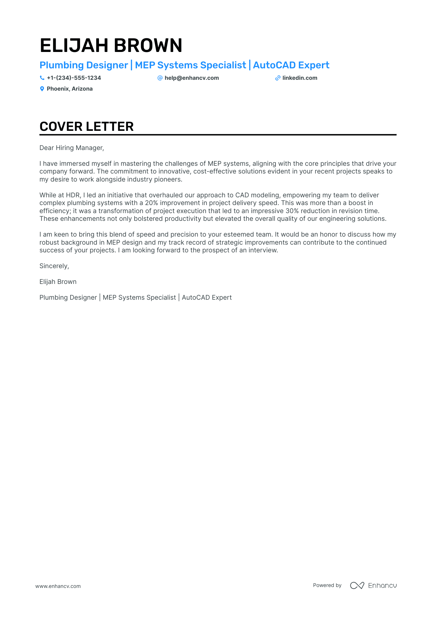 Plumbing Designer cover letter