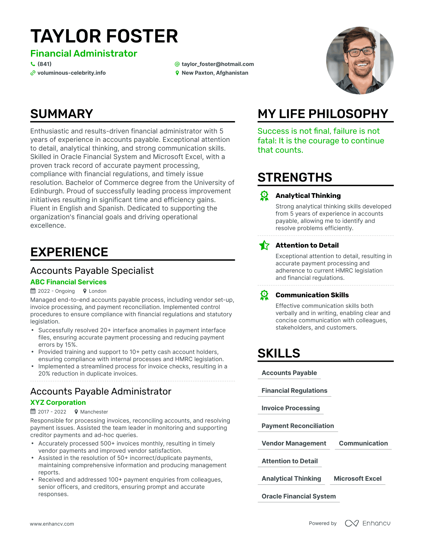 Financial Administrator resume example
