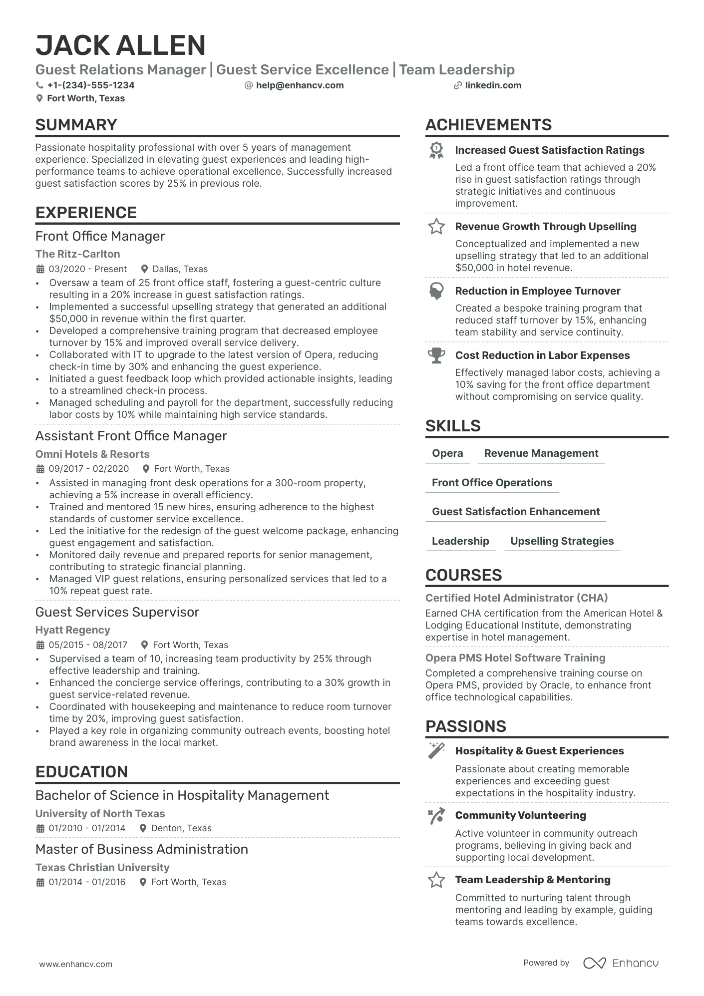 Guest Relations Manager resume example