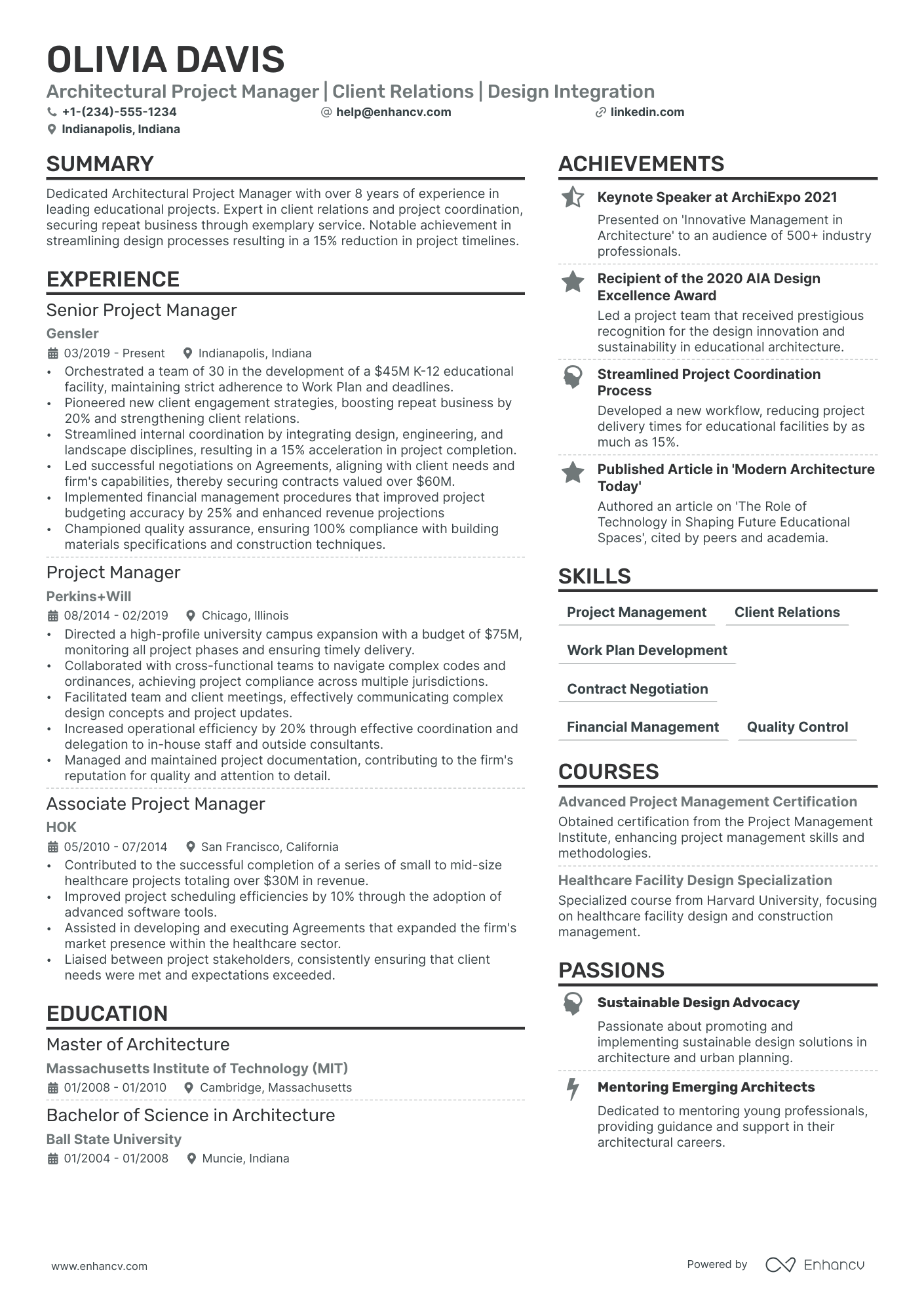 Architectural Project Manager resume example