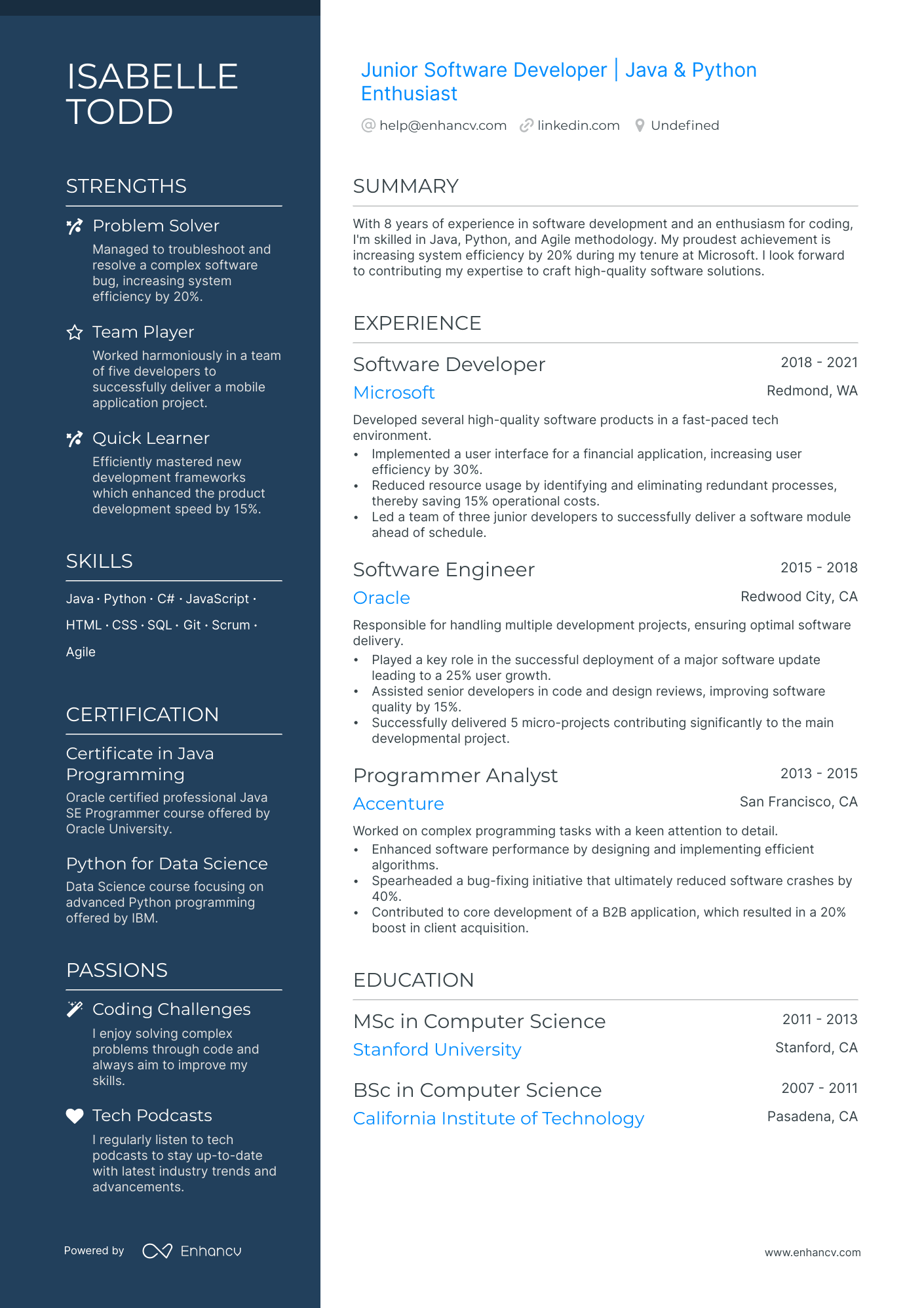 Junior Software Developer resume example