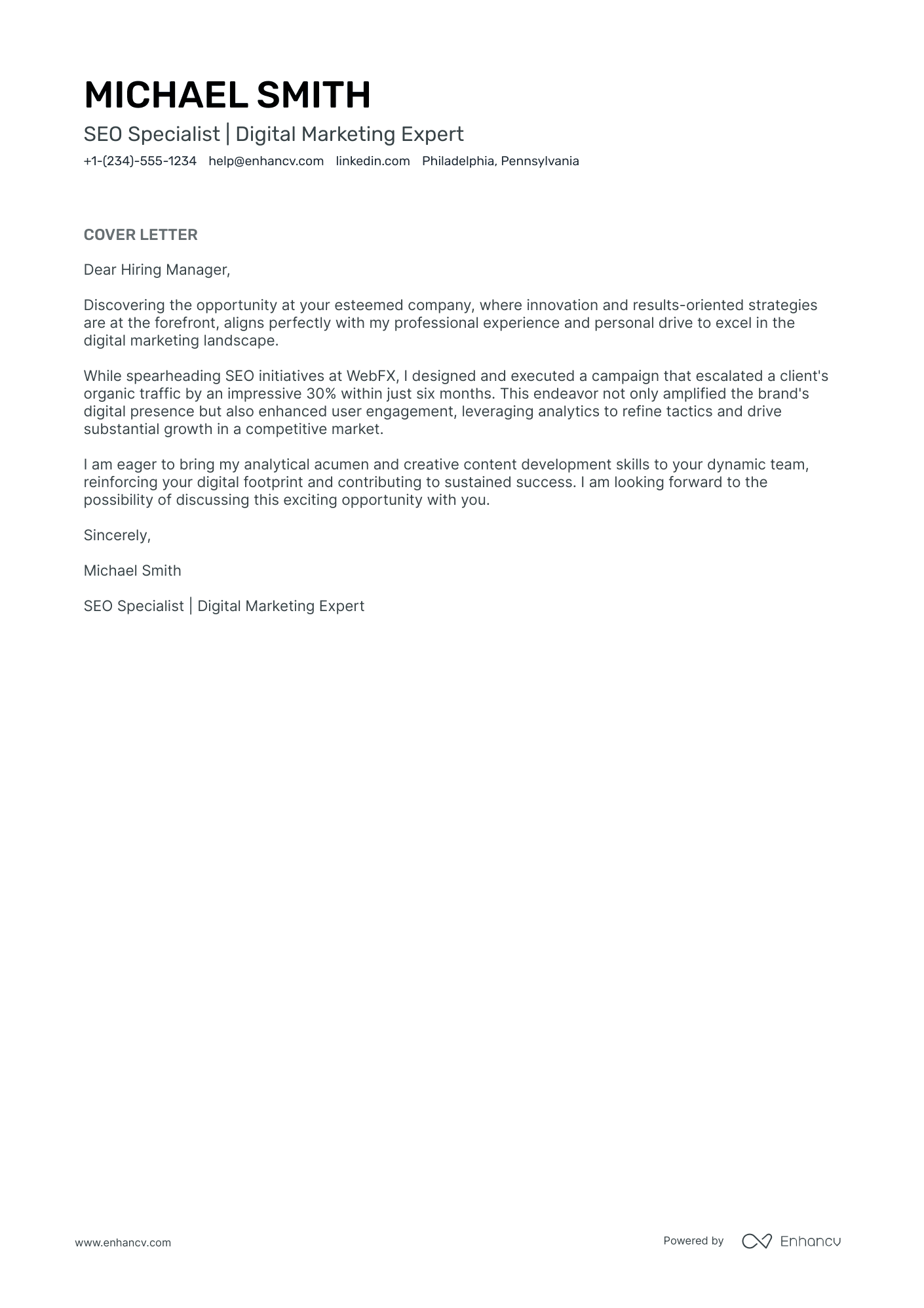 SEO Specialist cover letter