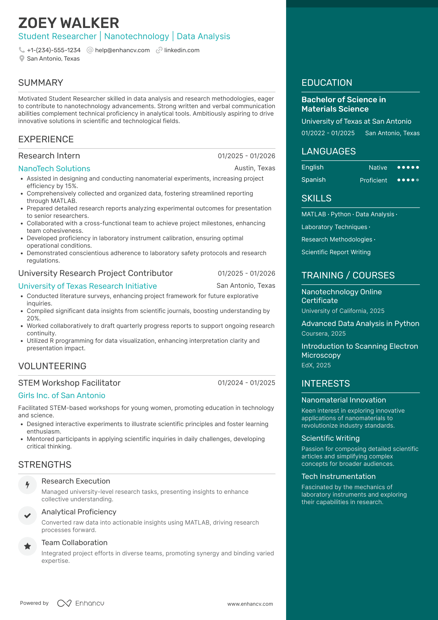 Student Researcher resume example
