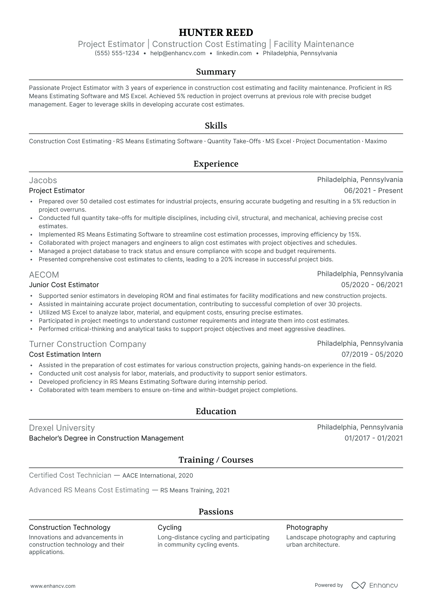 Construction Cost Estimator Resume Example Resume Example