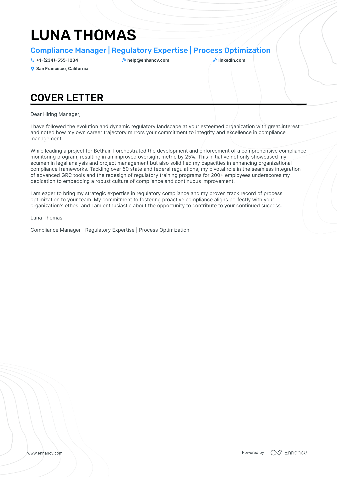 Compliance Manager cover letter