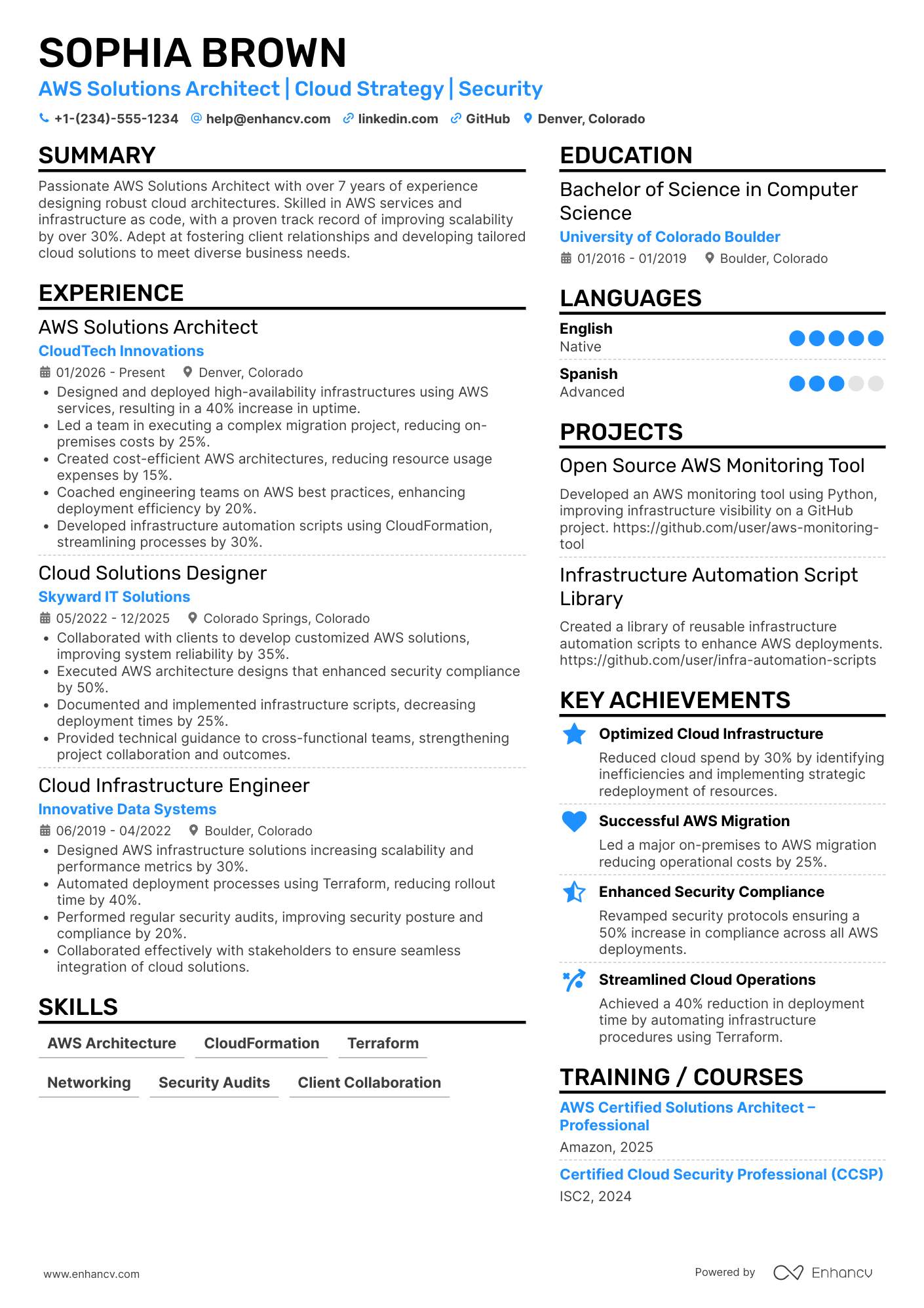 AWS Solutions Architect resume example