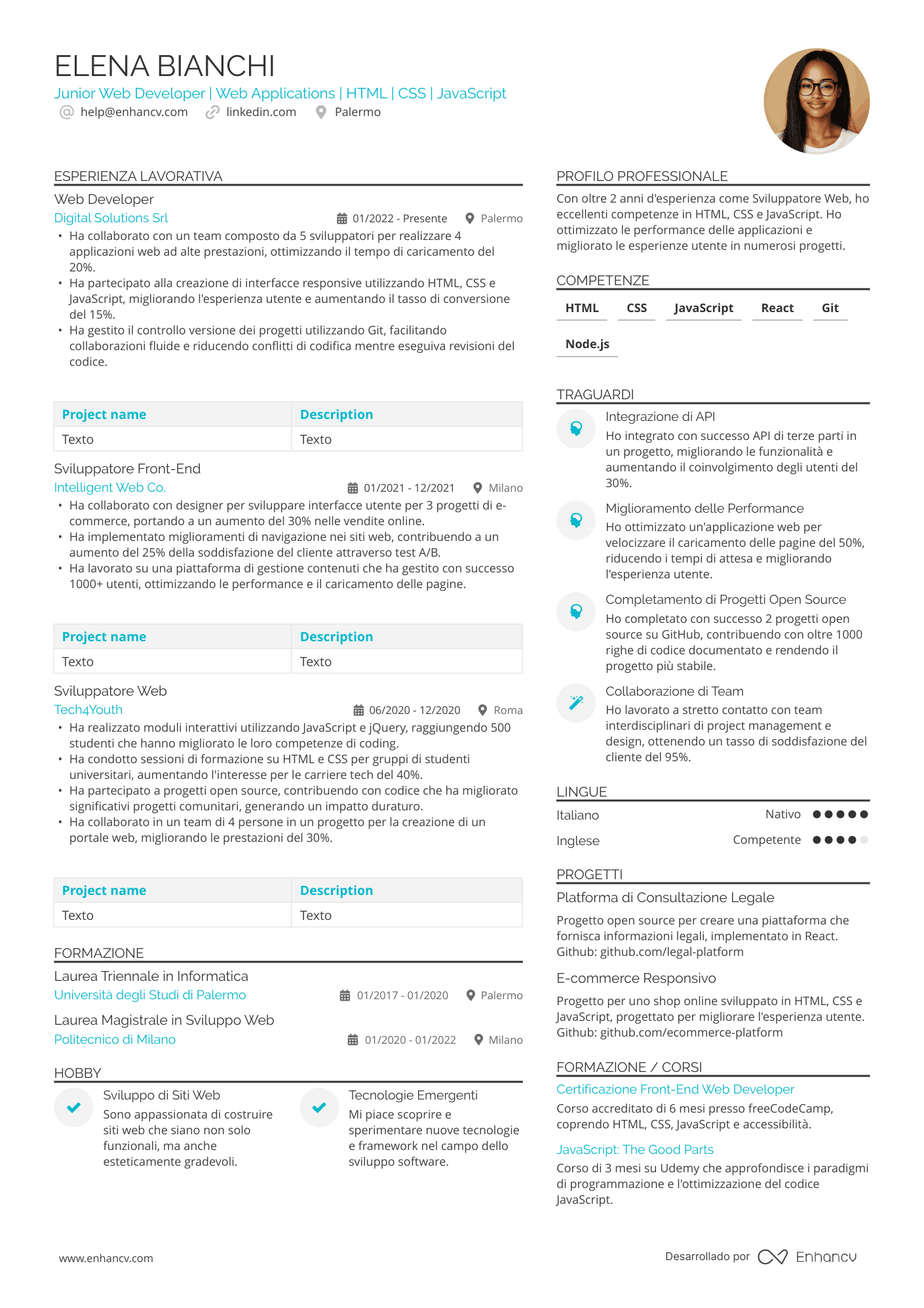Sviluppatore Web CV