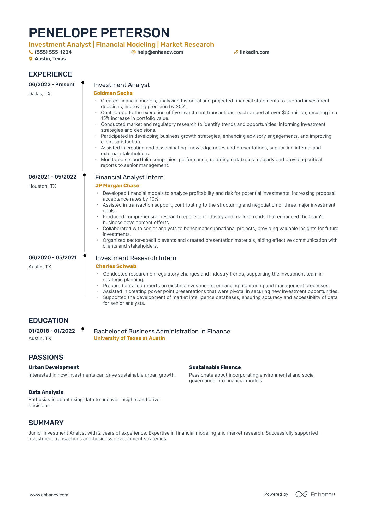 Investment Analyst resume example