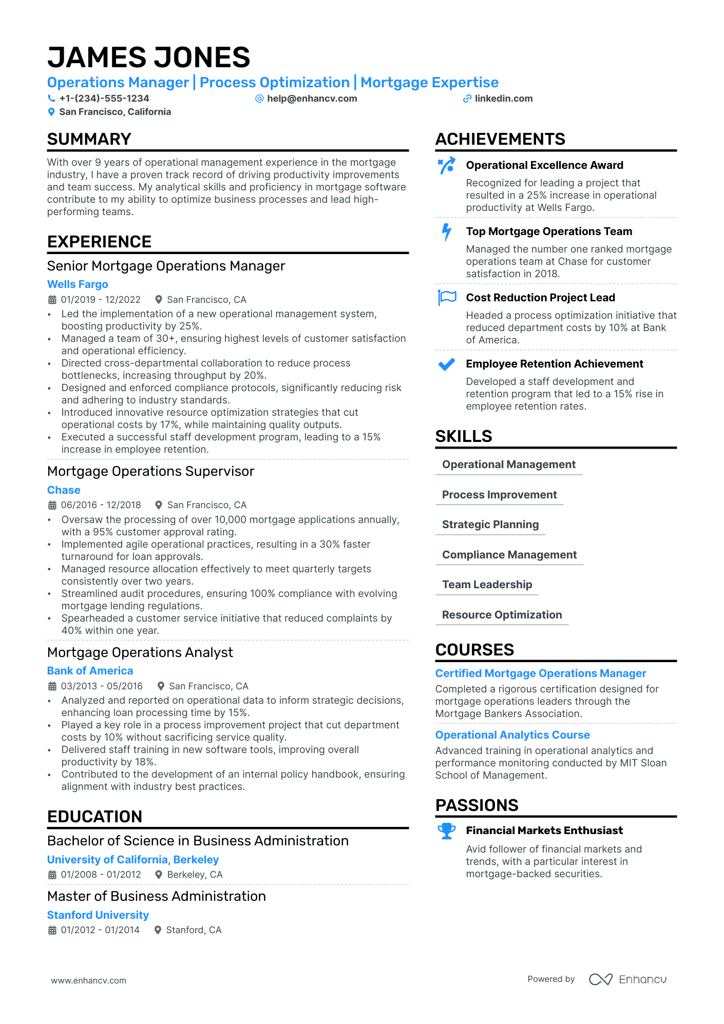 Mortgage Operations Manager resume example