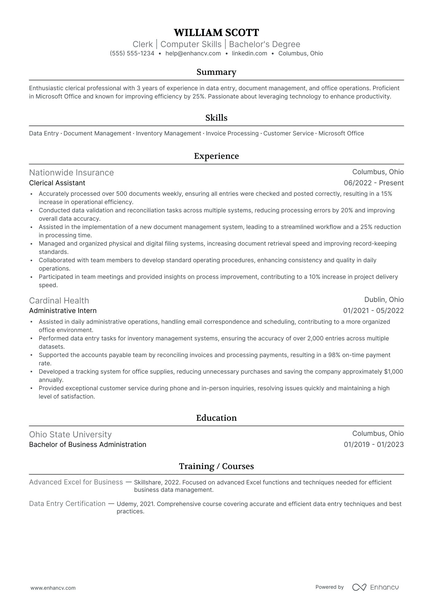 General Office Clerk resume example