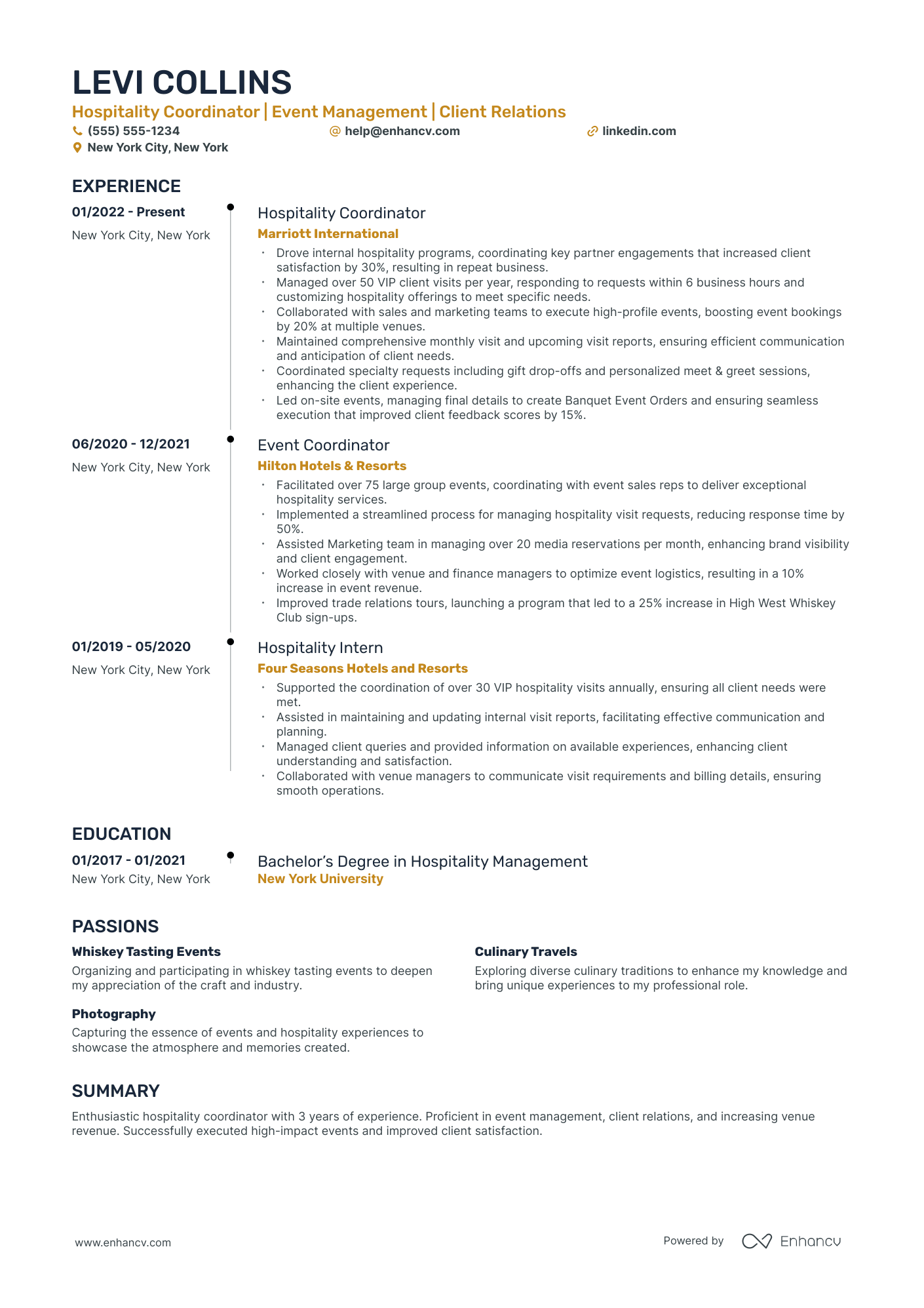 Hospitality Coordinator resume example