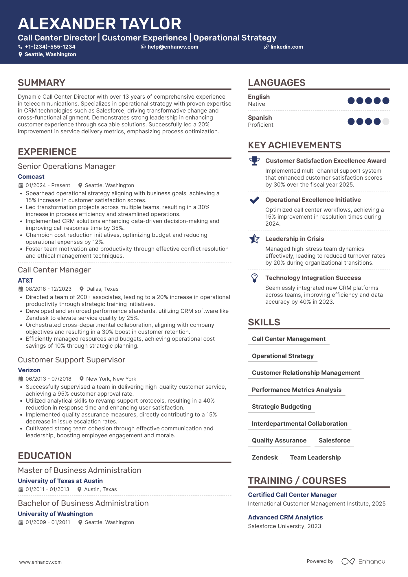 Call Center Director resume example