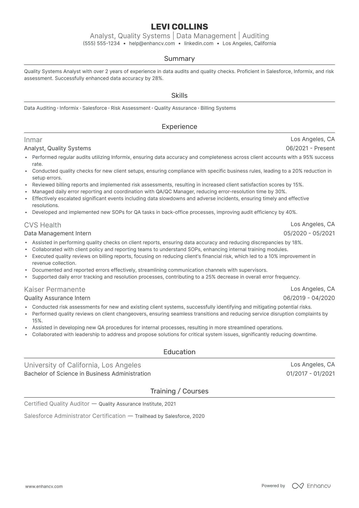 QA Systems Analyst resume example