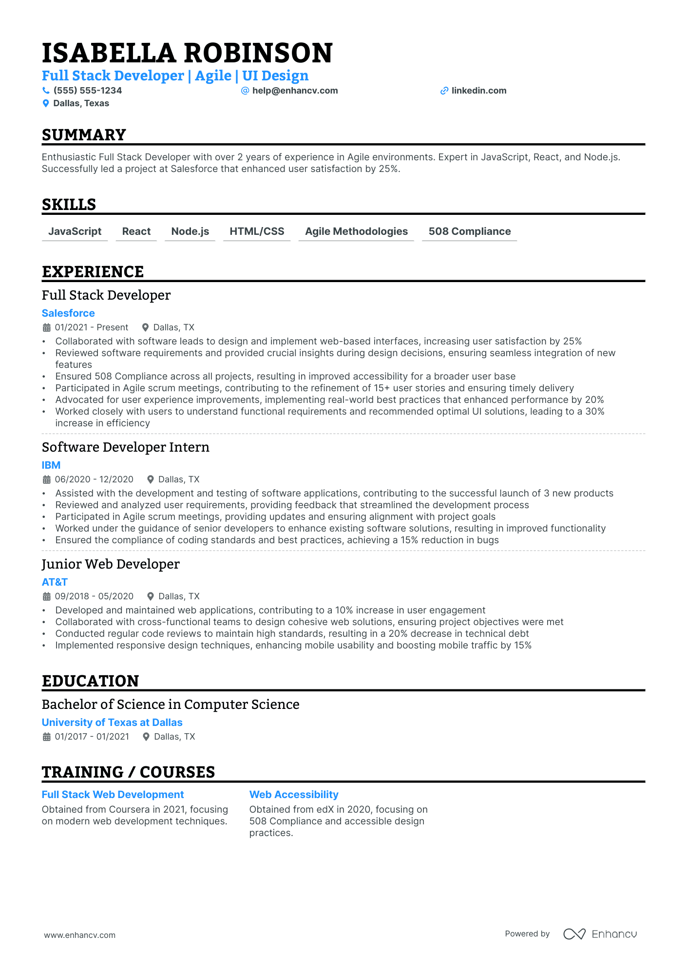 Full Stack .NET Developer Resume Example Resume Example