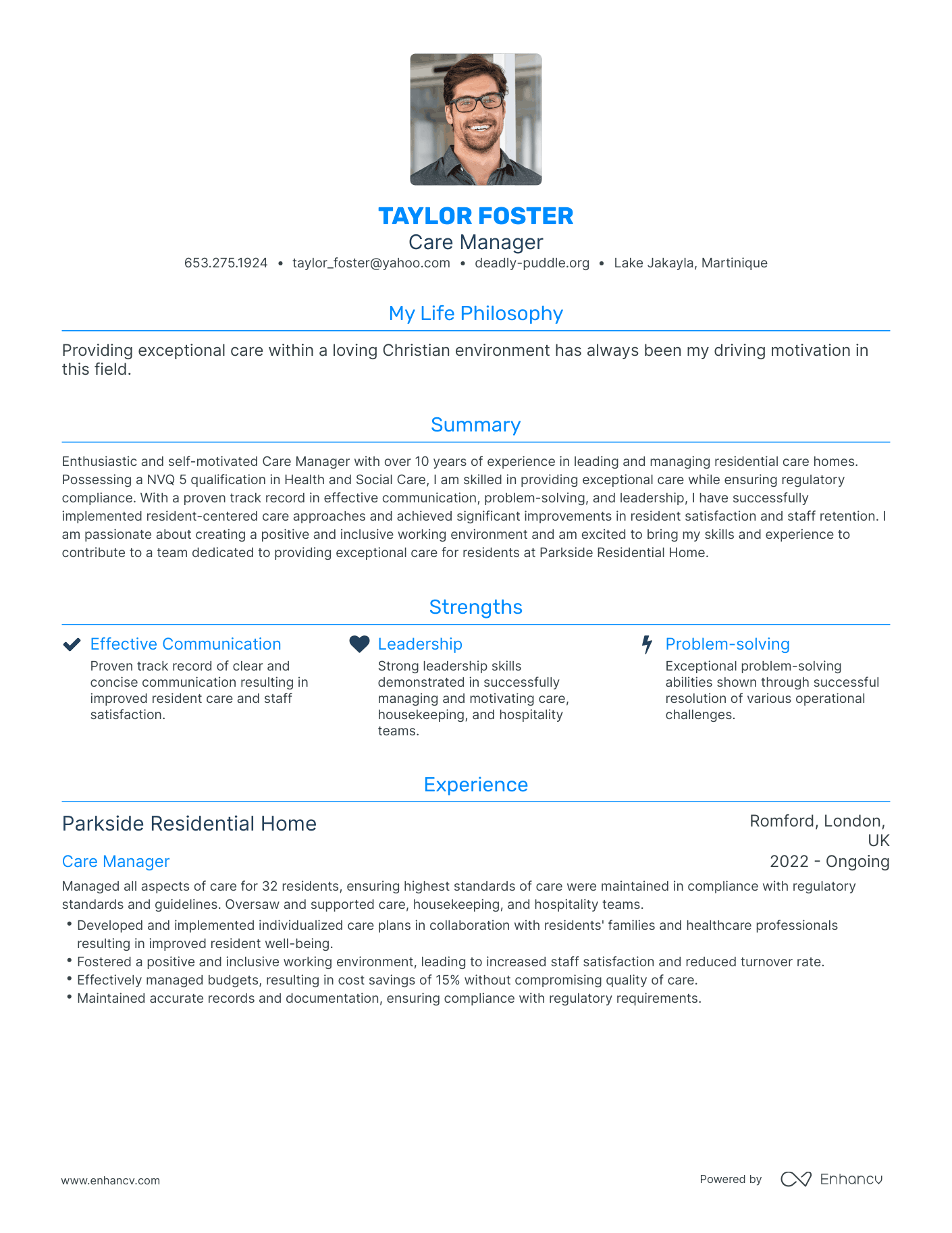 Modern Care Manager Resume Example