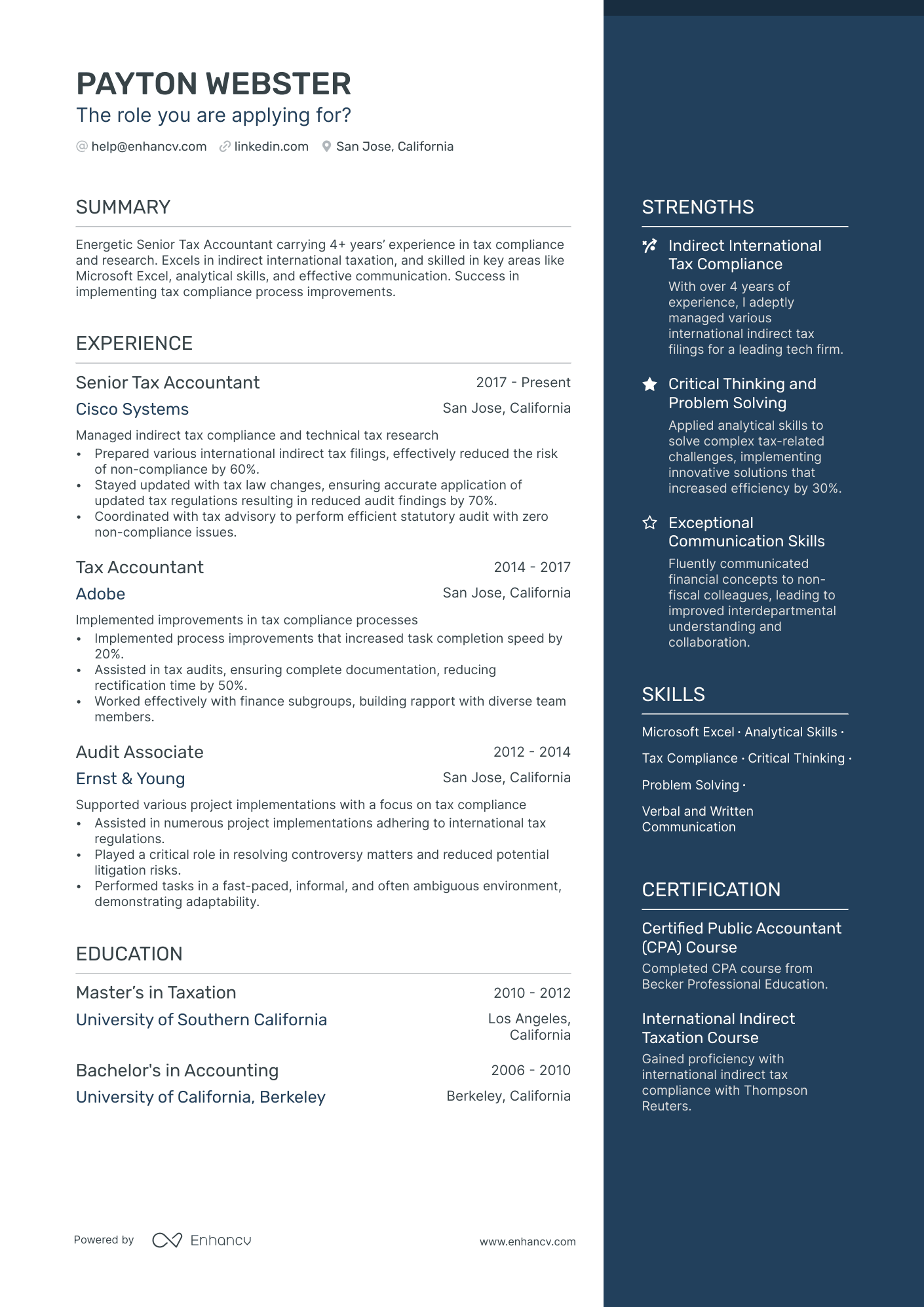Senior Tax Accountant resume example