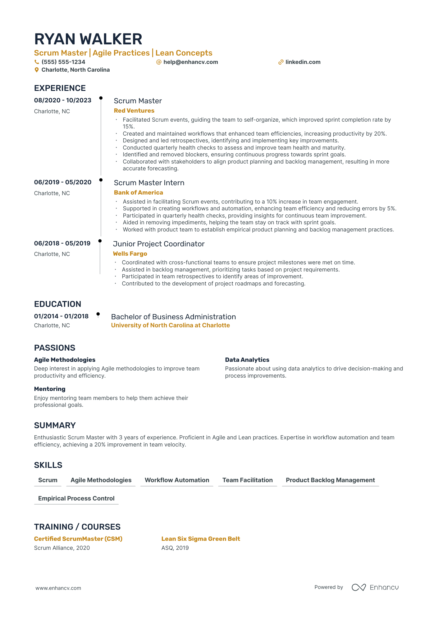 Scrum Master Coach resume example