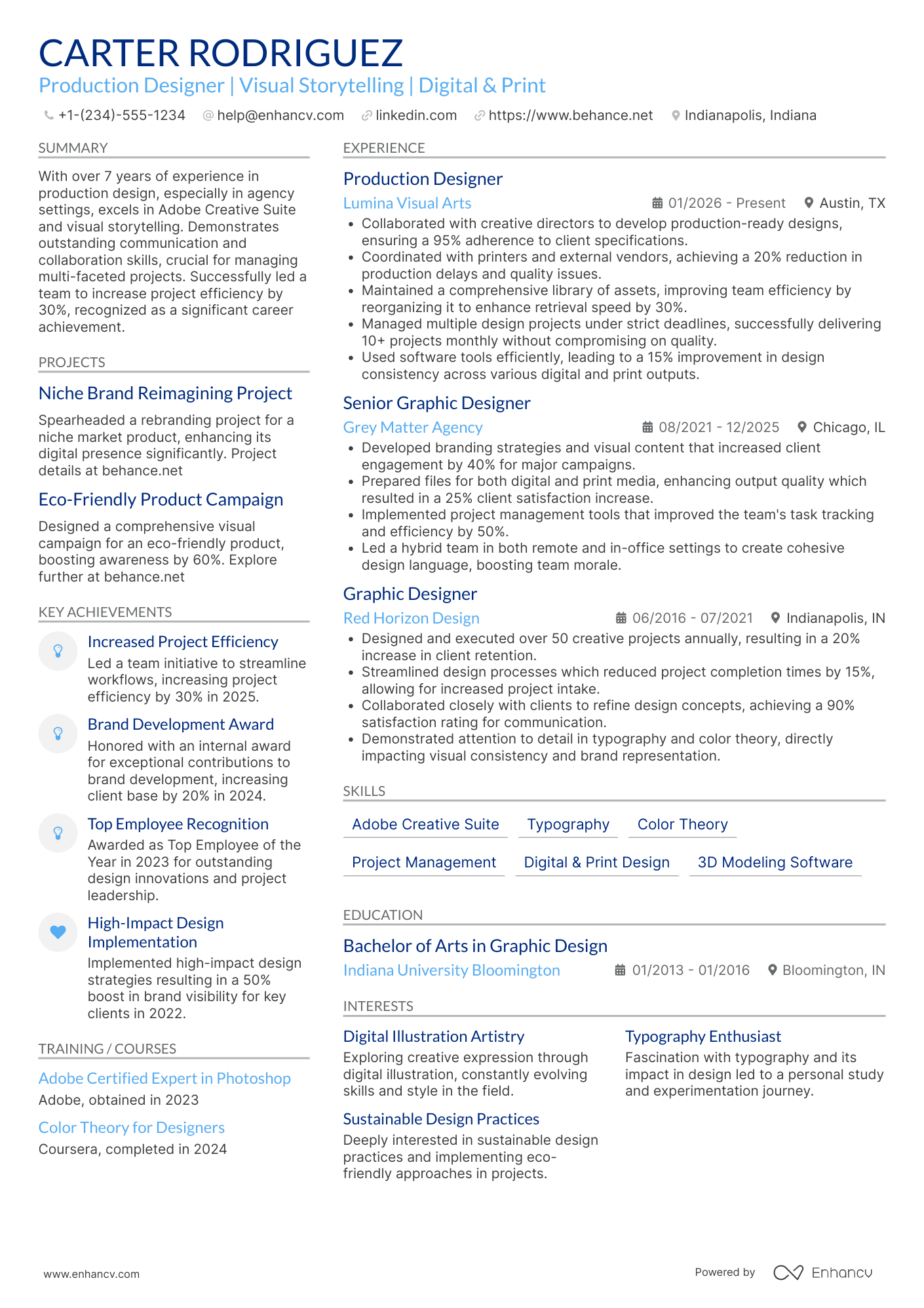 Production Designer resume example