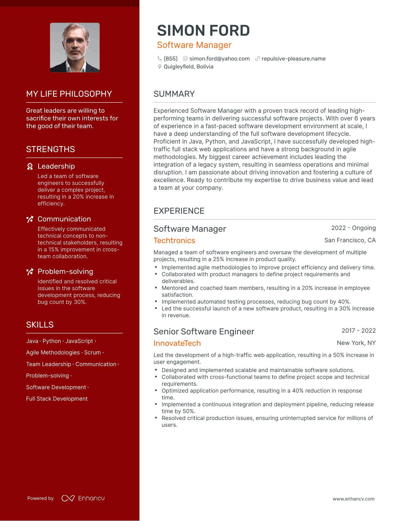 Creative Software Manager Resume Example