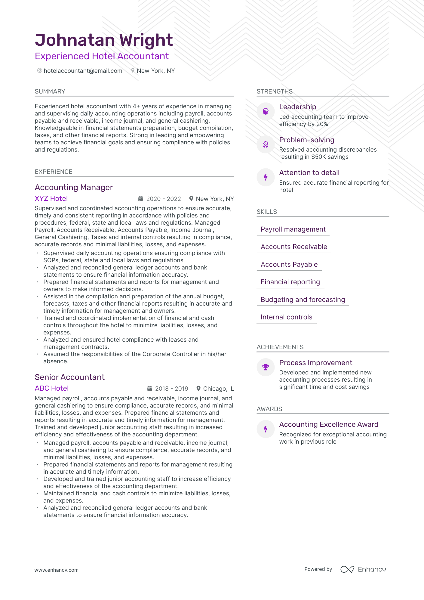 hotel accounting resume example