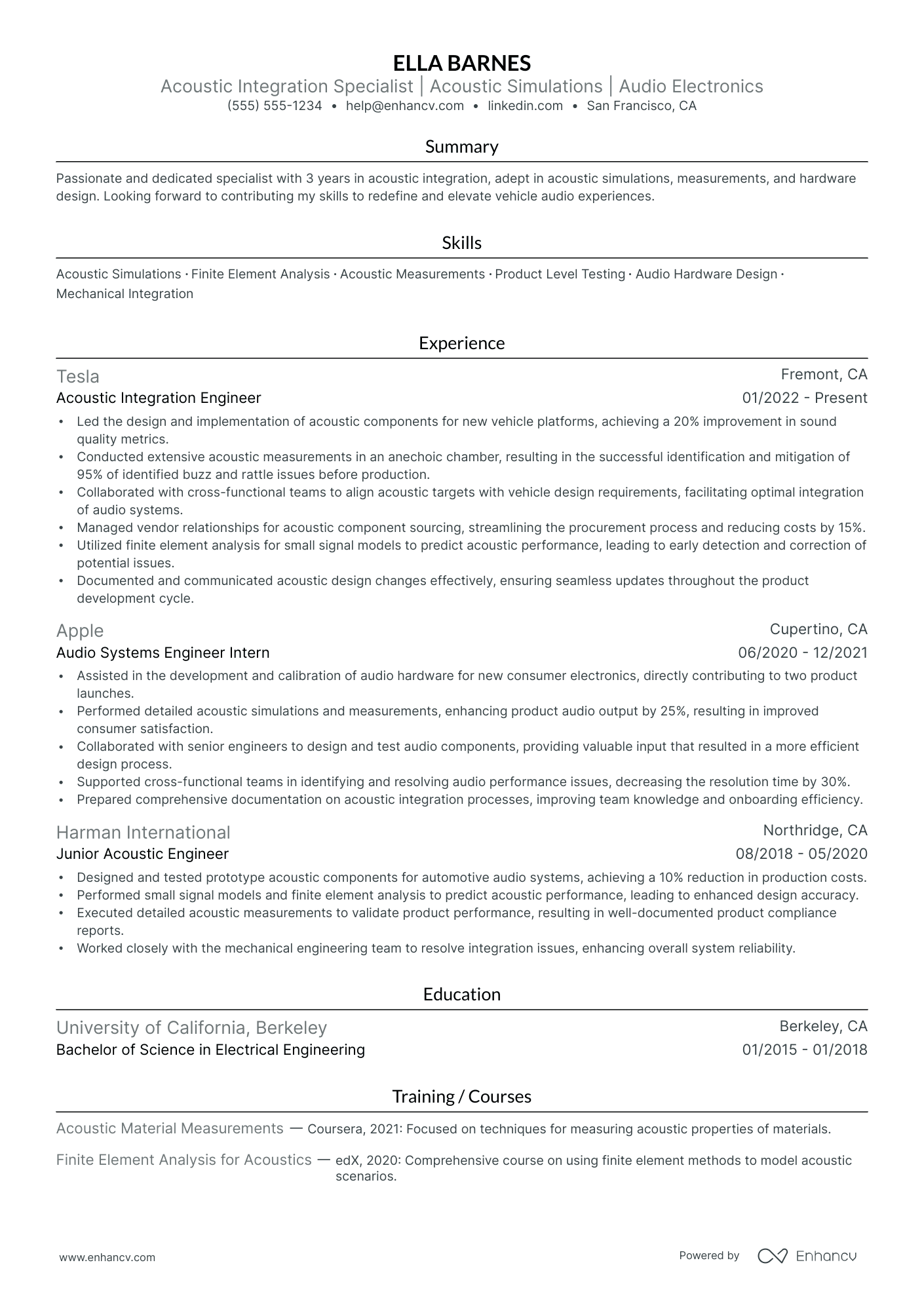 Audio Systems Engineer resume example