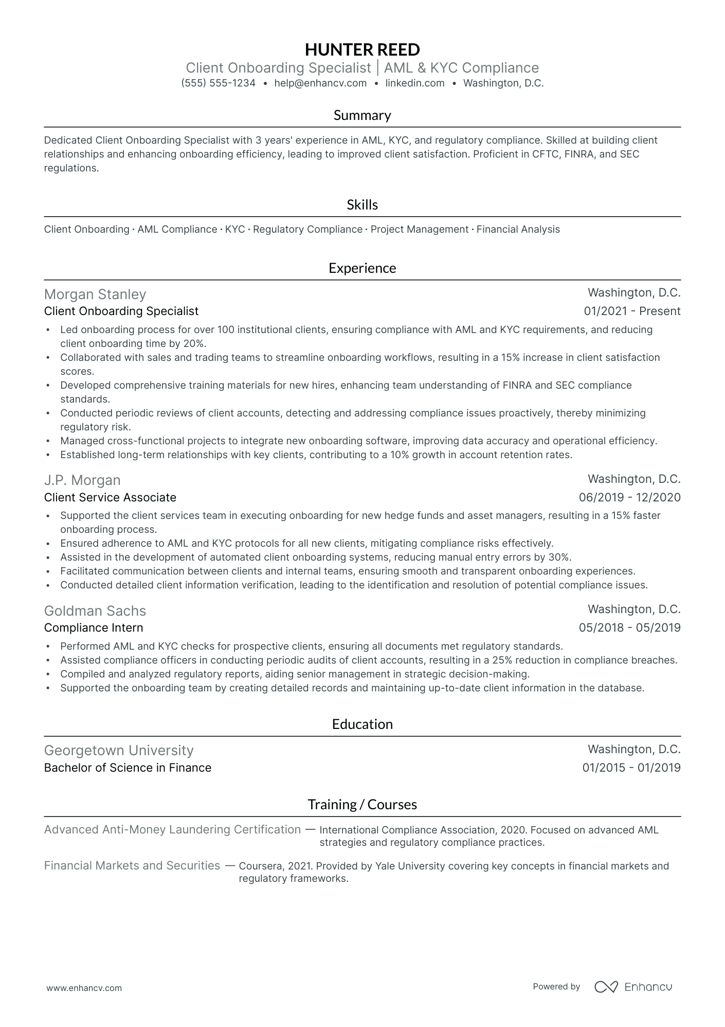 Client Onboarding Specialist resume example