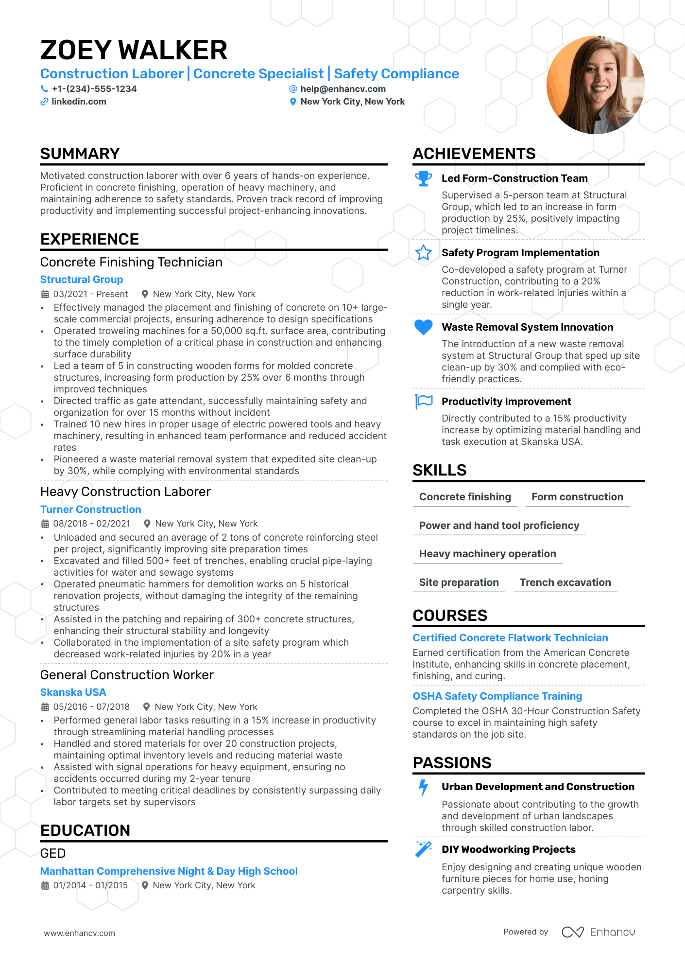Construction Worker resume example