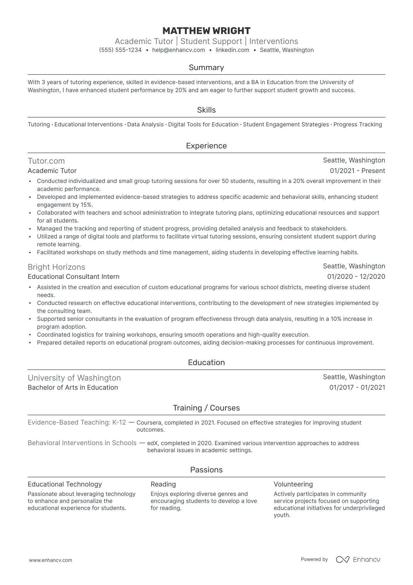 Academic Tutor resume example