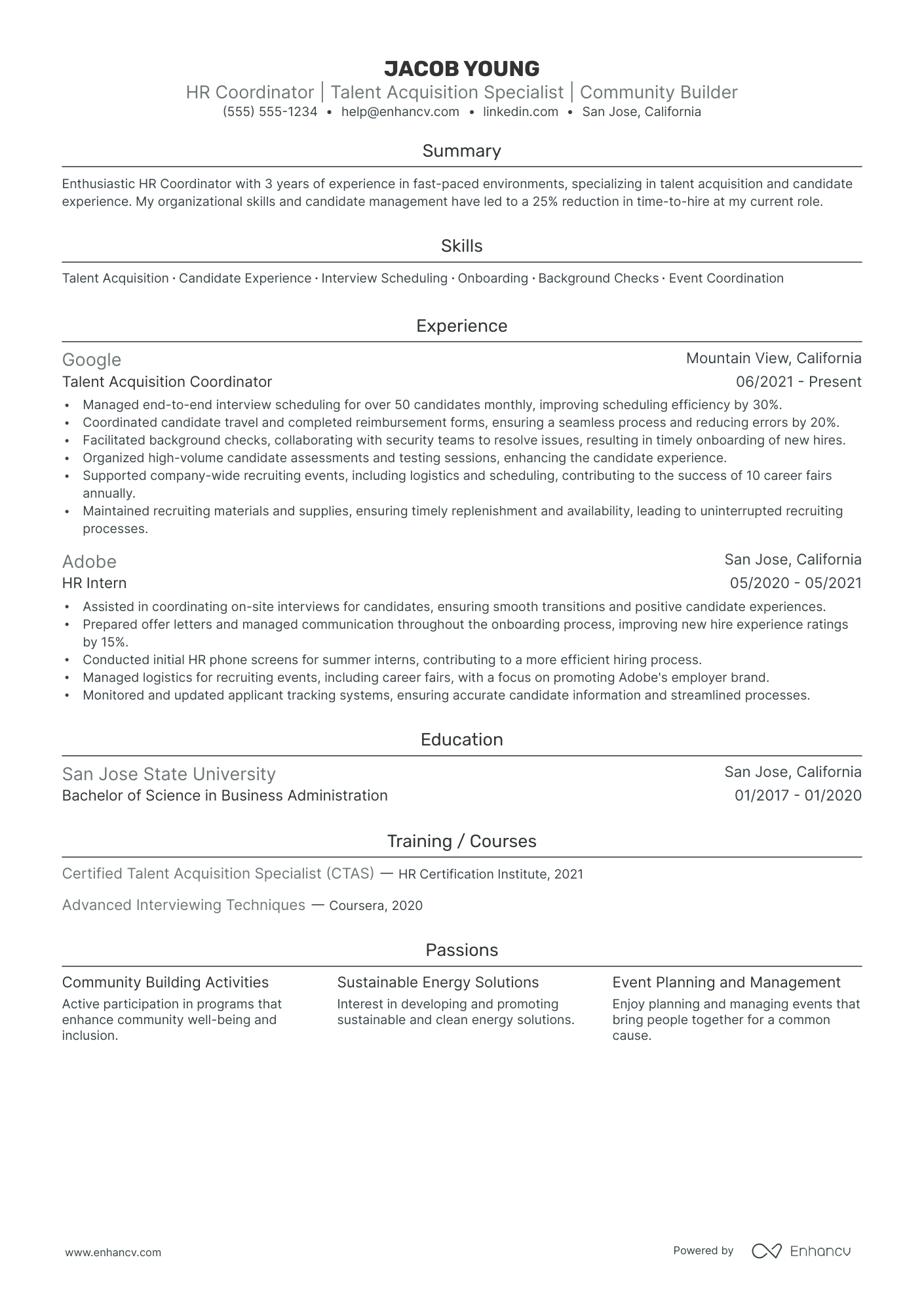 Talent Acquisition Coordinator resume example