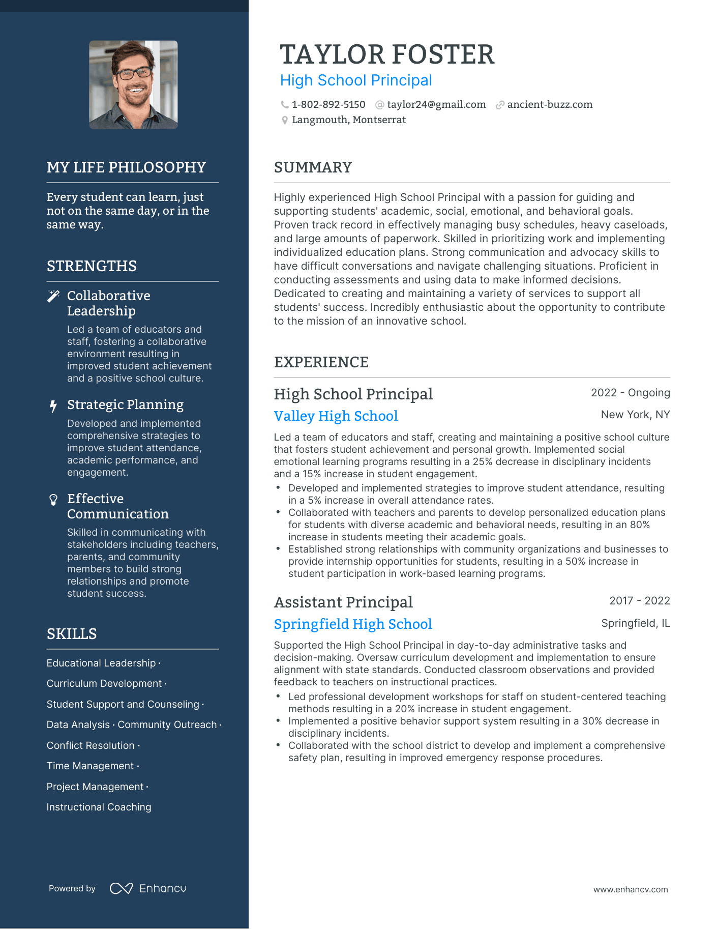 3 Successful High School Principal Resume Examples And Writing Tips For 