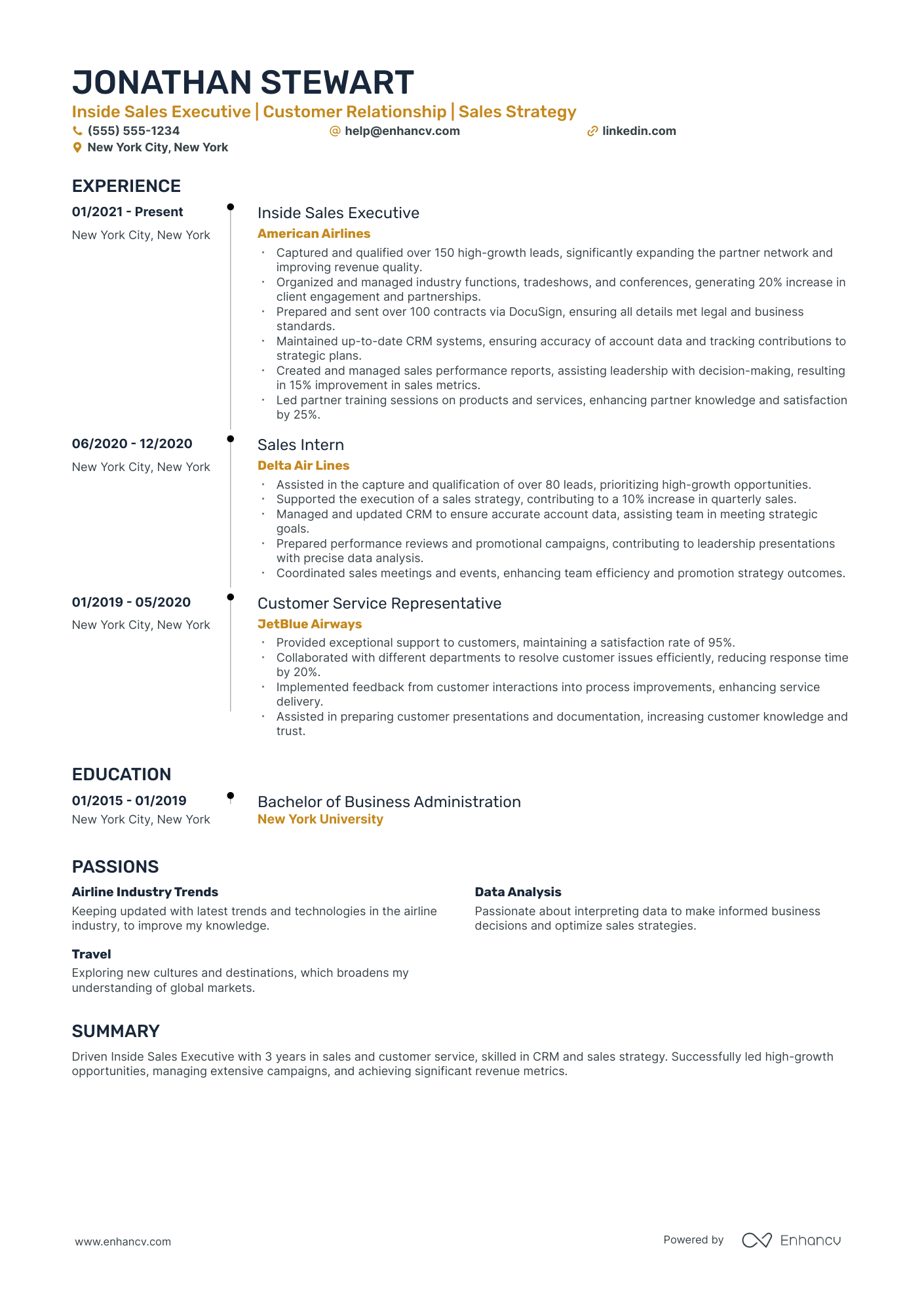 Inside Sales resume example