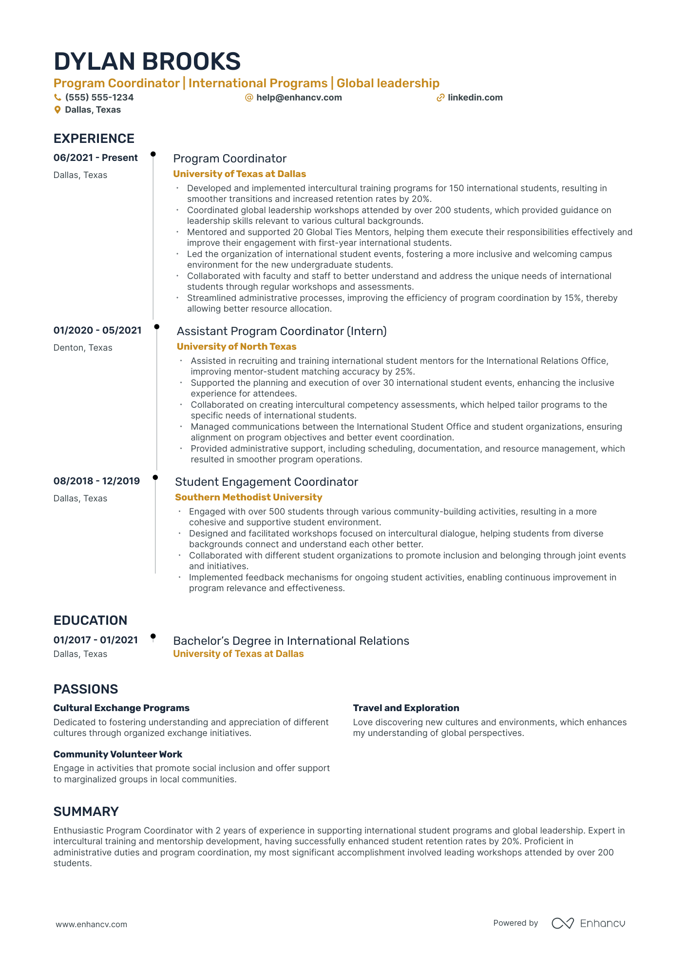 International Program Coordinator Resume Example Resume Example