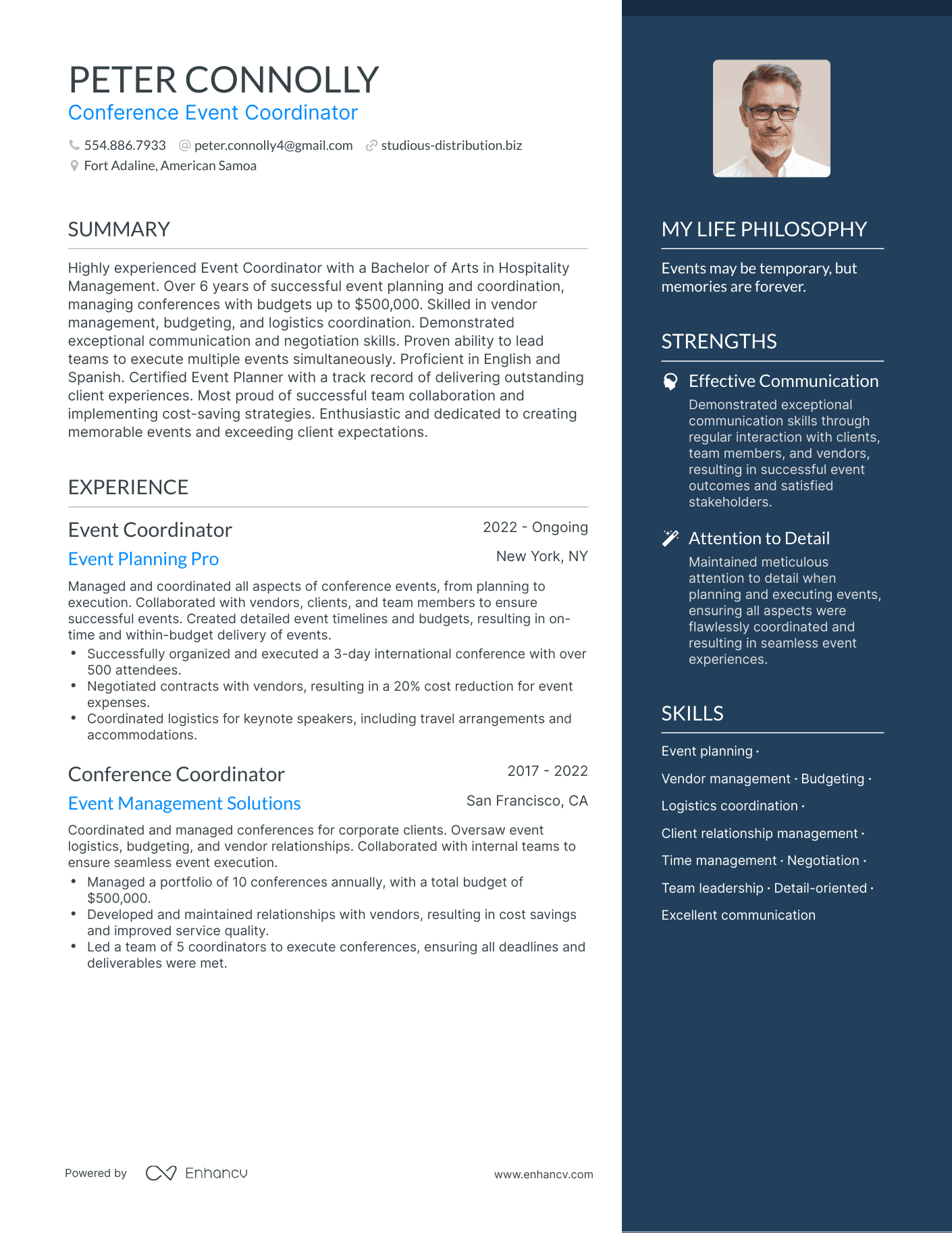 Conference Event Coordinator resume example