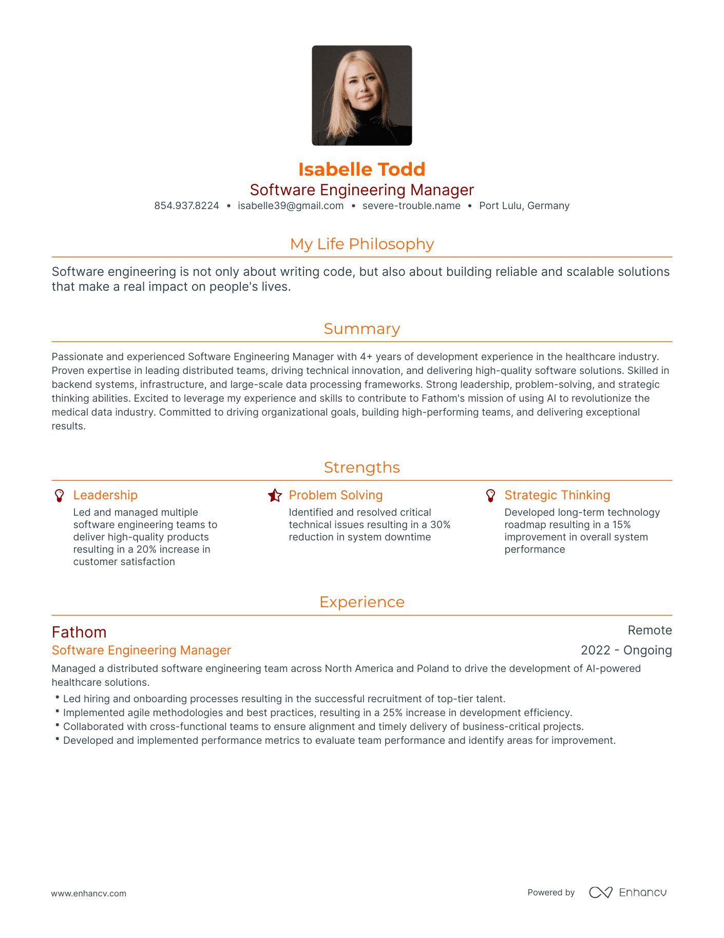 Modern Software Engineering Manager Resume Example