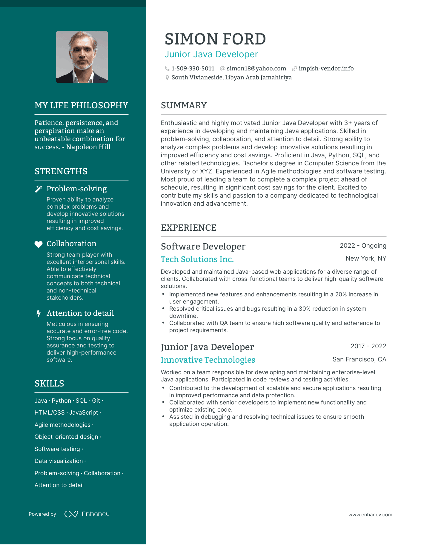 Creative Junior Java Developer Resume Example