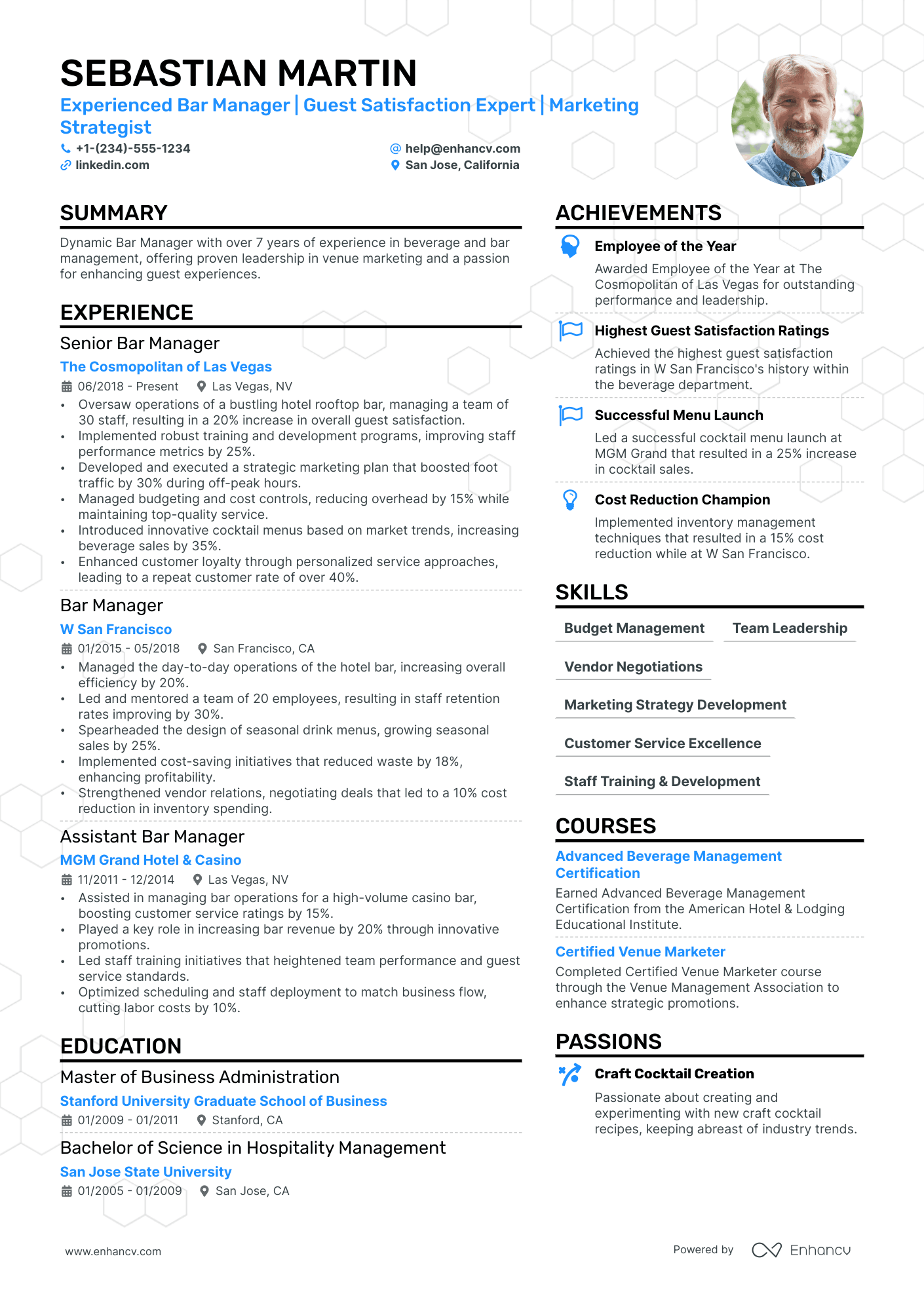 Bar Manager resume example